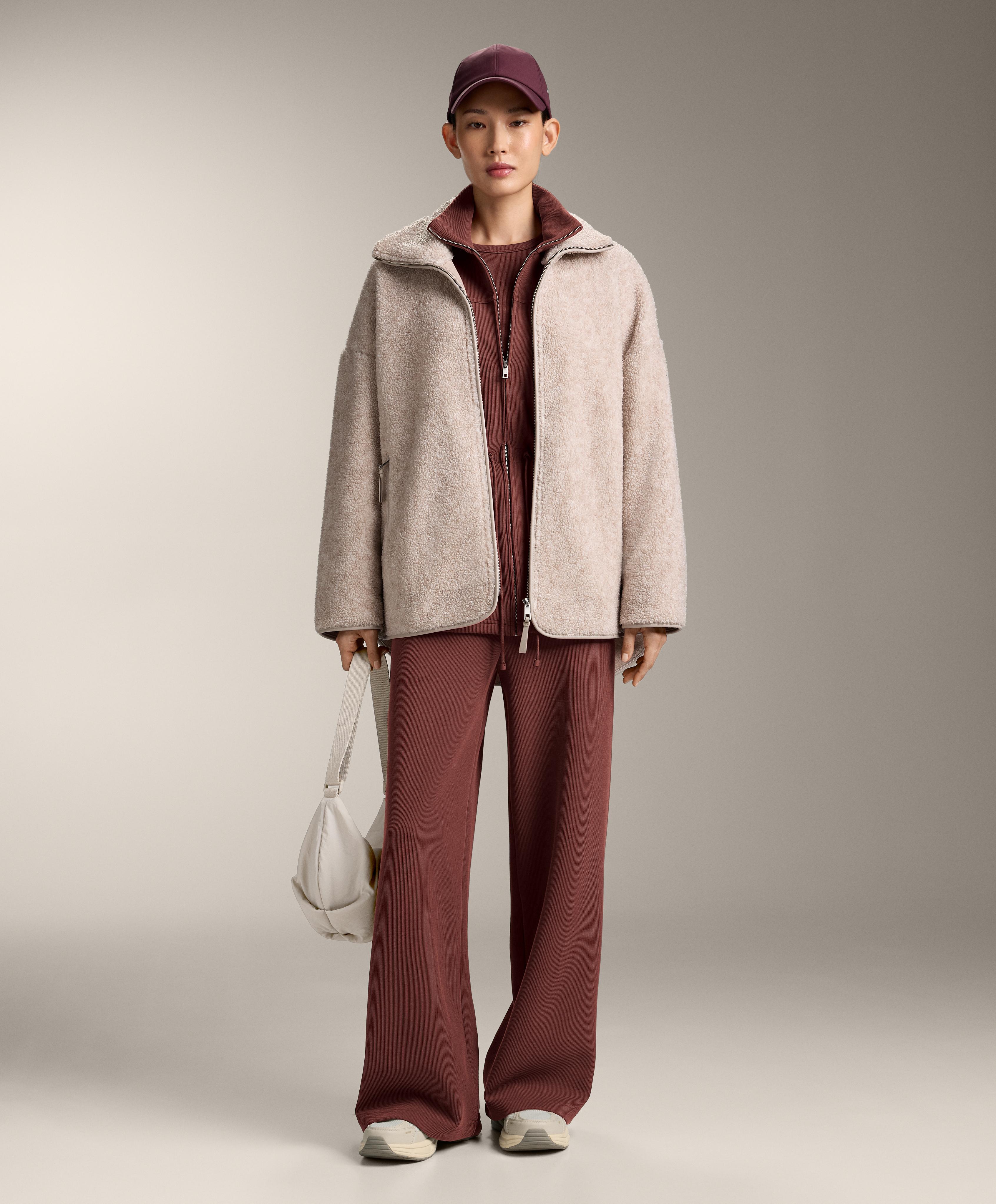 Short-sleeved rib top with cotton and modal — MAHOGANY