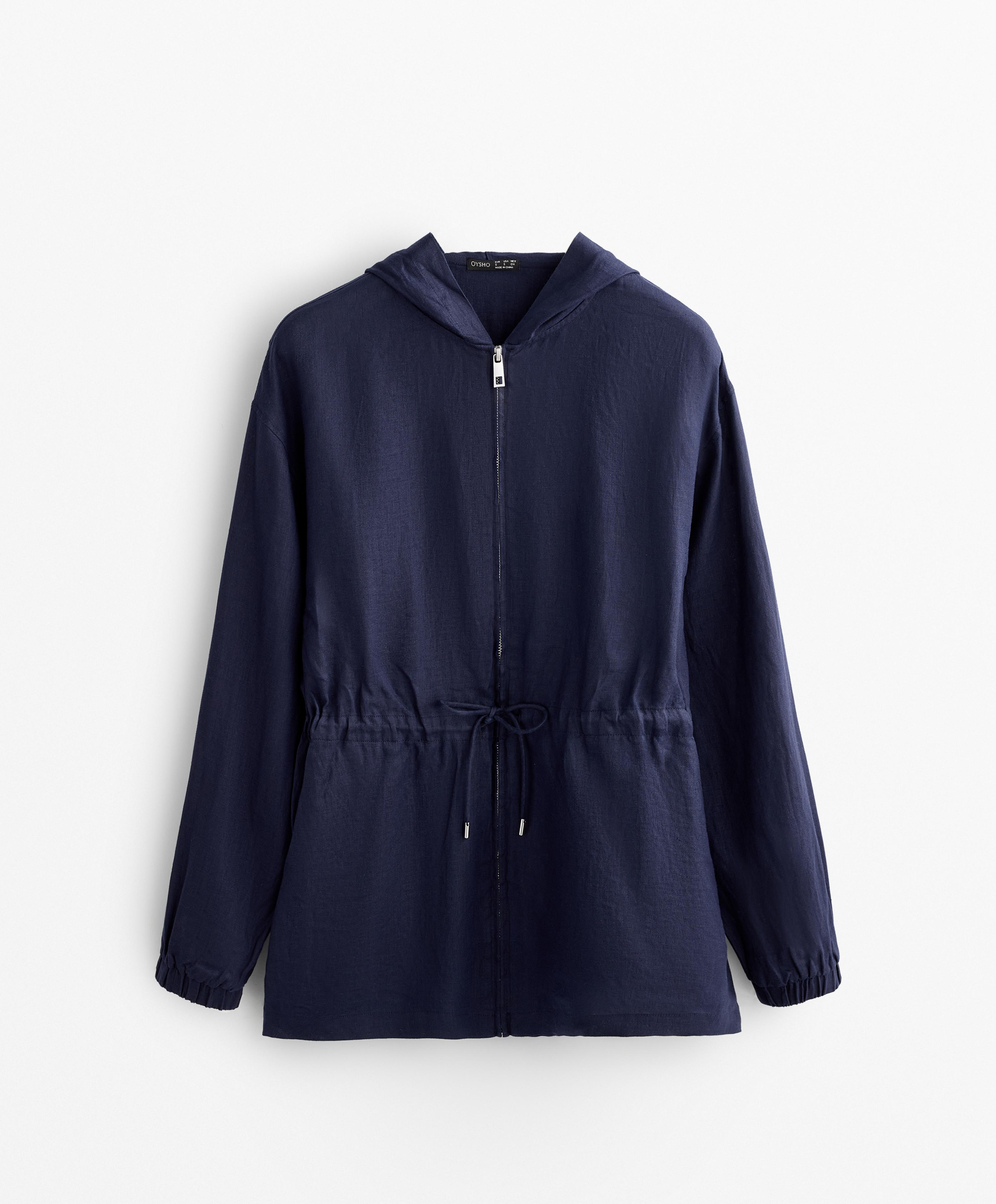 Long 100% linen hooded jacket