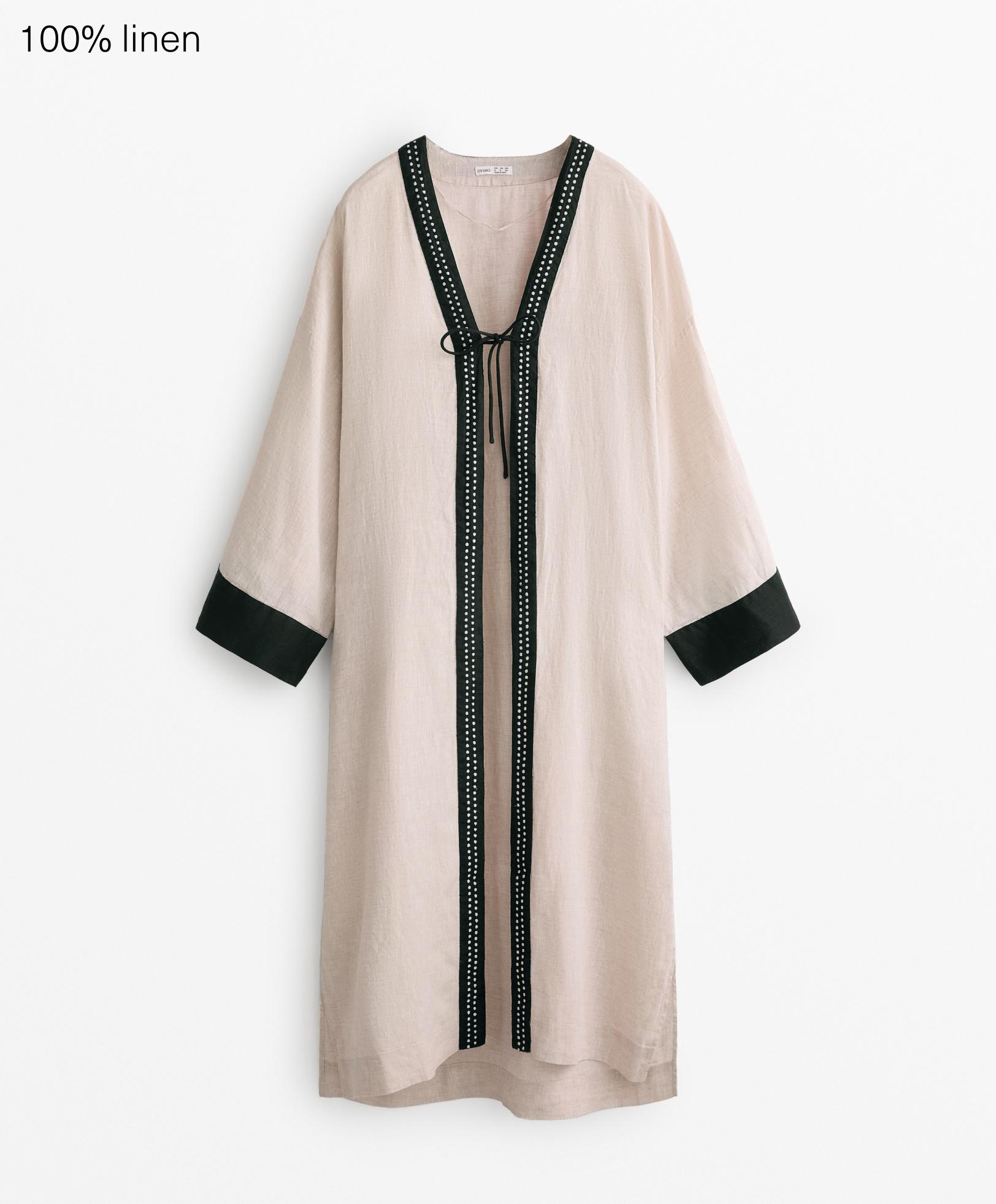 100% linen embroidered Kaftan