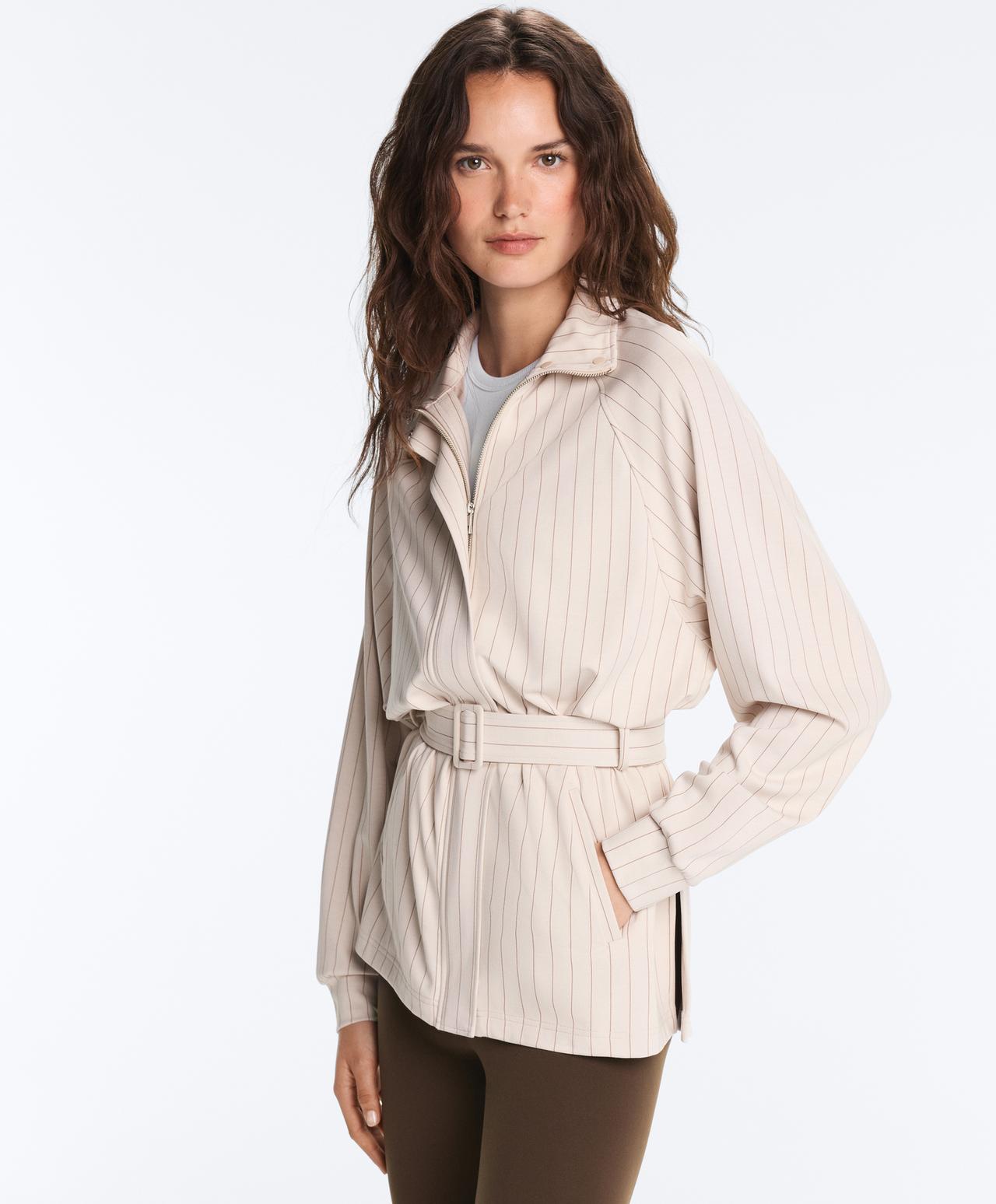Striped soft-touch belted jacket — SANDY          