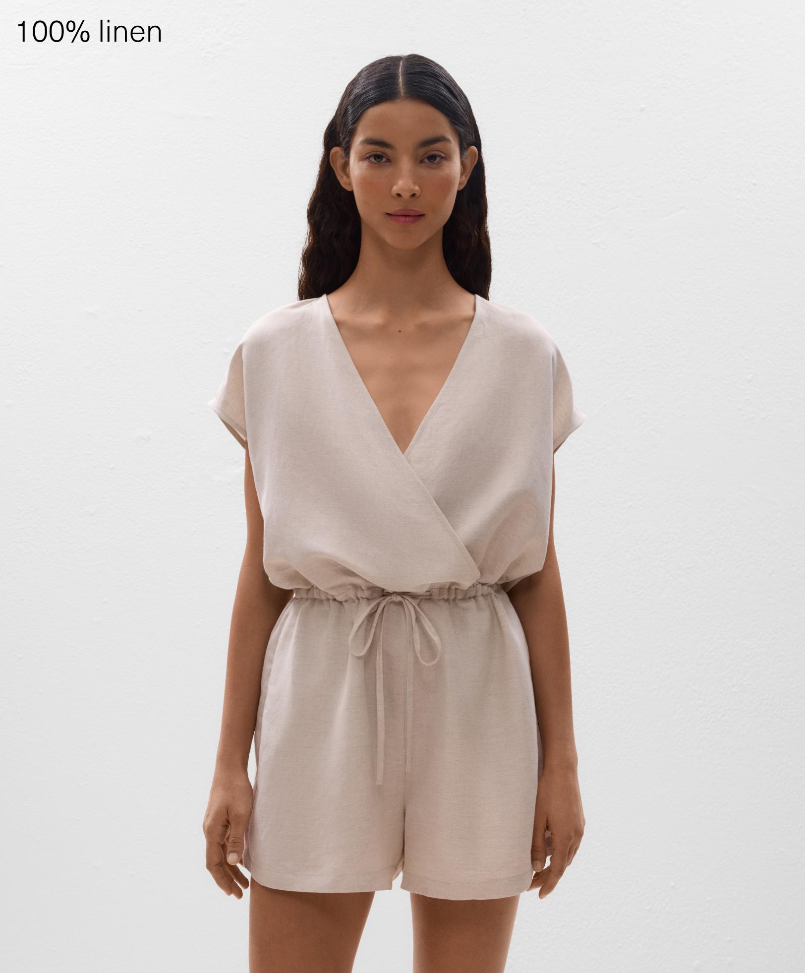 Short wrap jumpsuit with linen - Sale