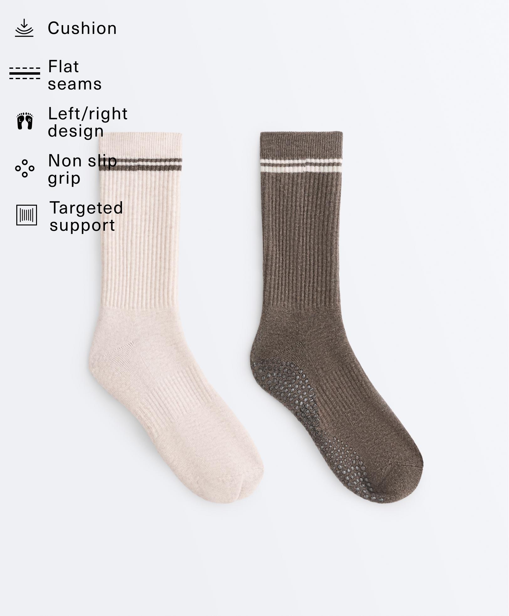 2 pairs of classic cotton cushioned yoga and Pilates socks — TAN MELANGE