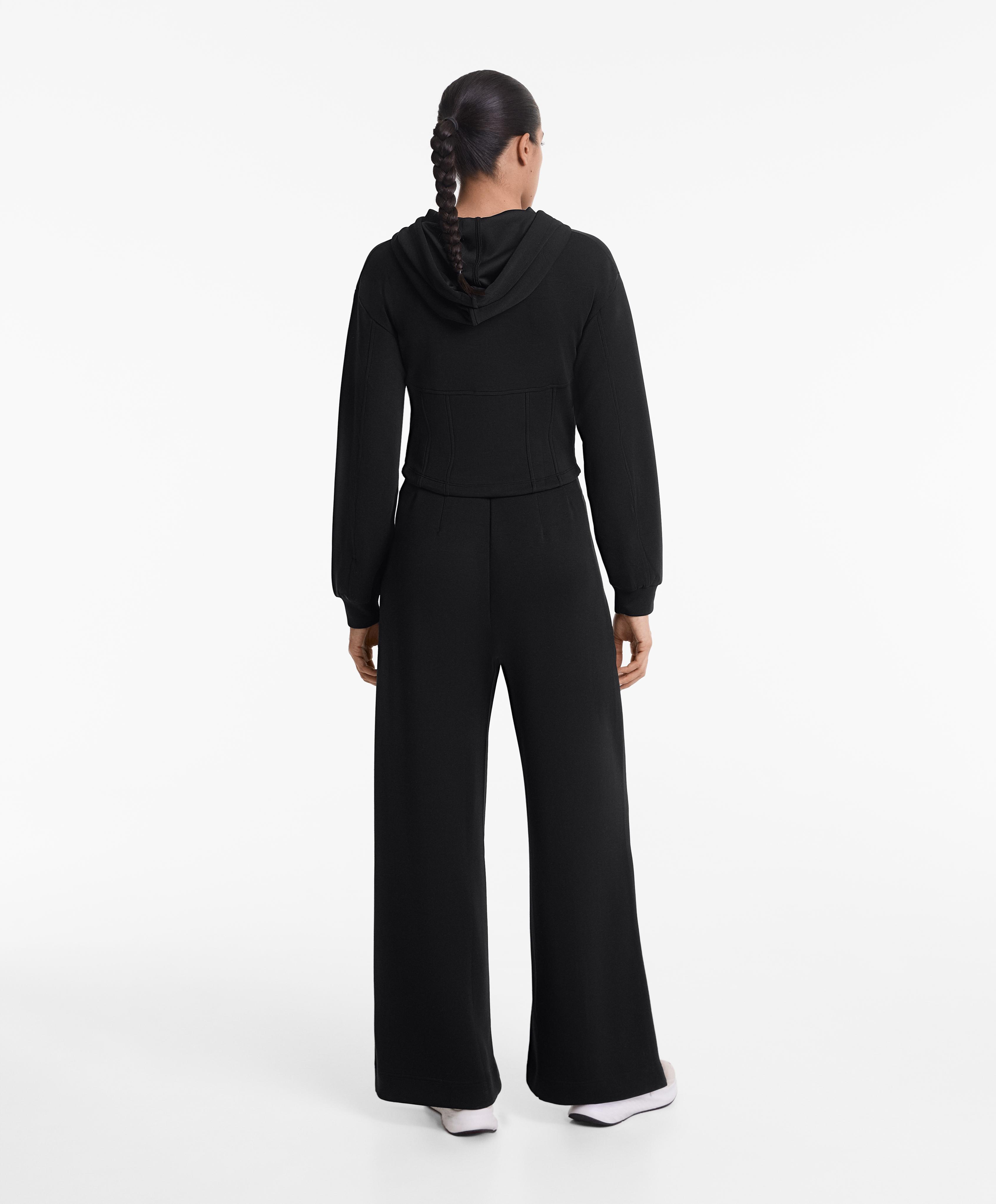 Black long straight-leg tracksuit with modal