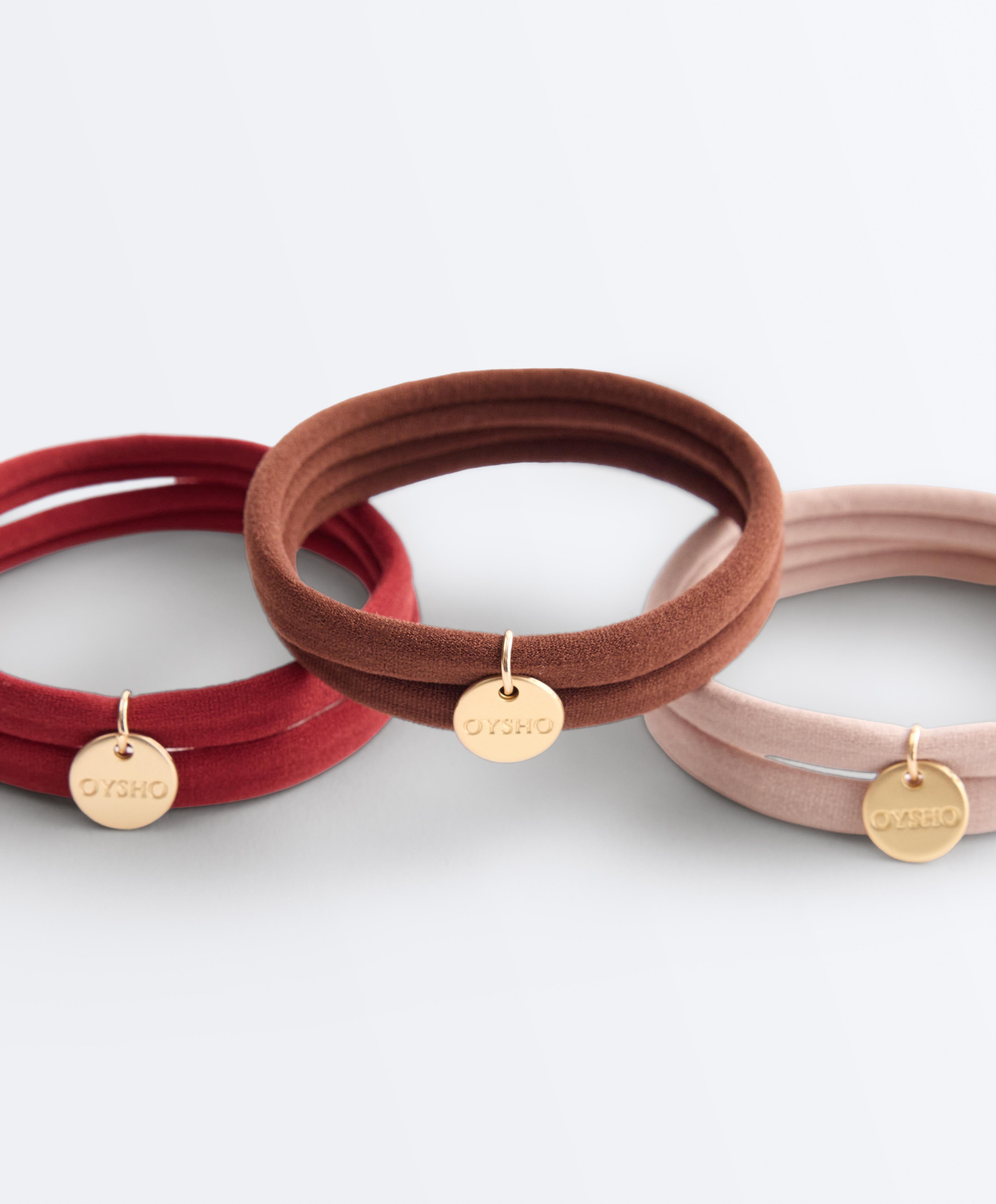 6 Oysho plaque hair ties — DARK BROWN