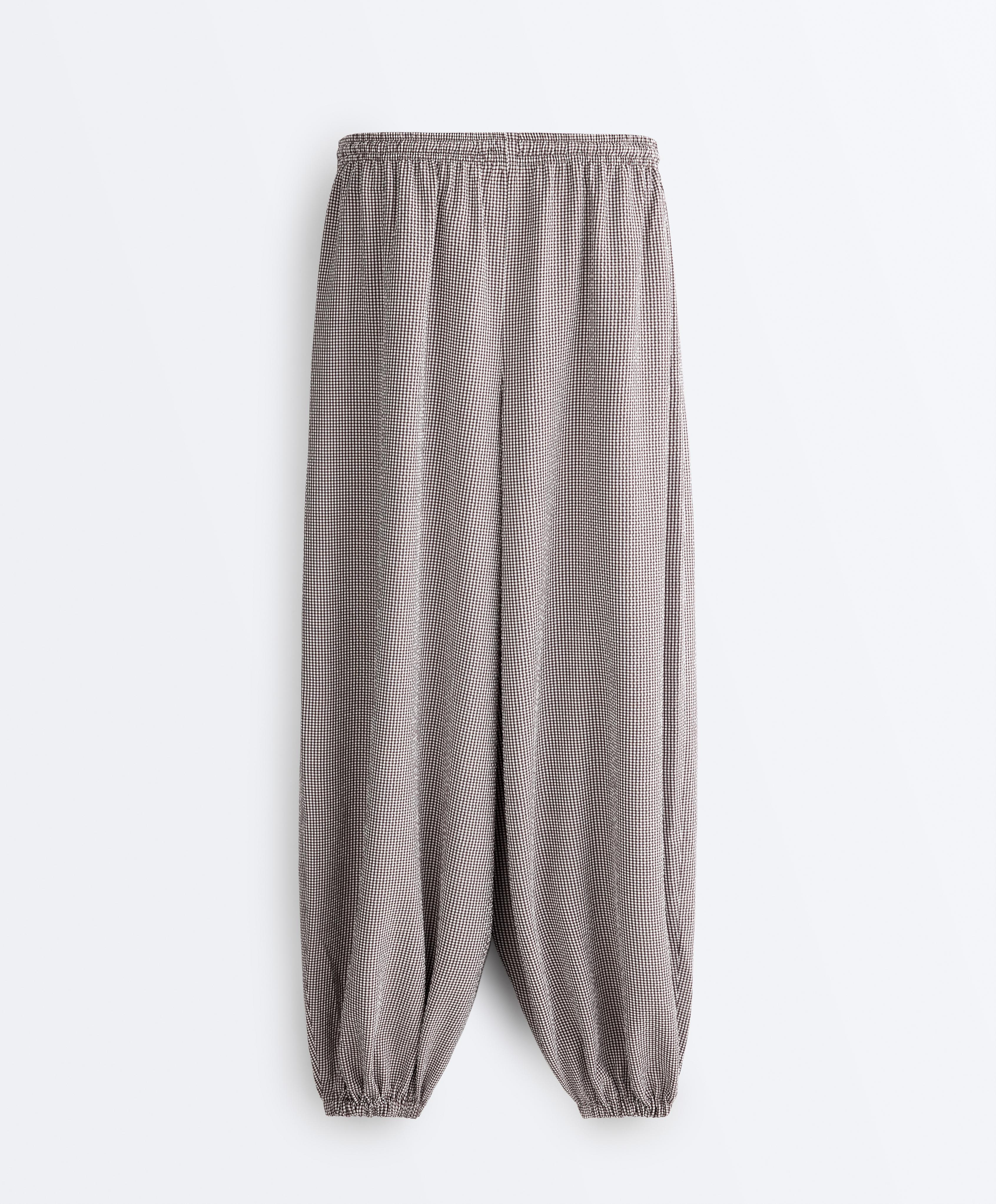 Lyocell blend gingham maxi bloomer trousers — DARK REDDISH‑BROWN