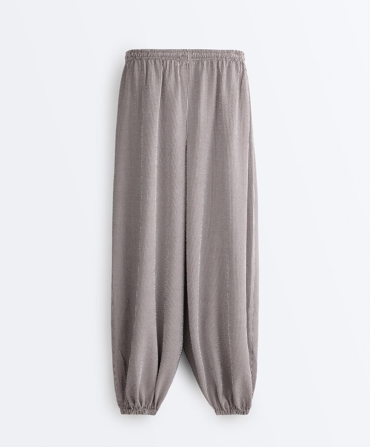 Lyocell-blend gingham trousers — DARK REDDISH‑BROWN