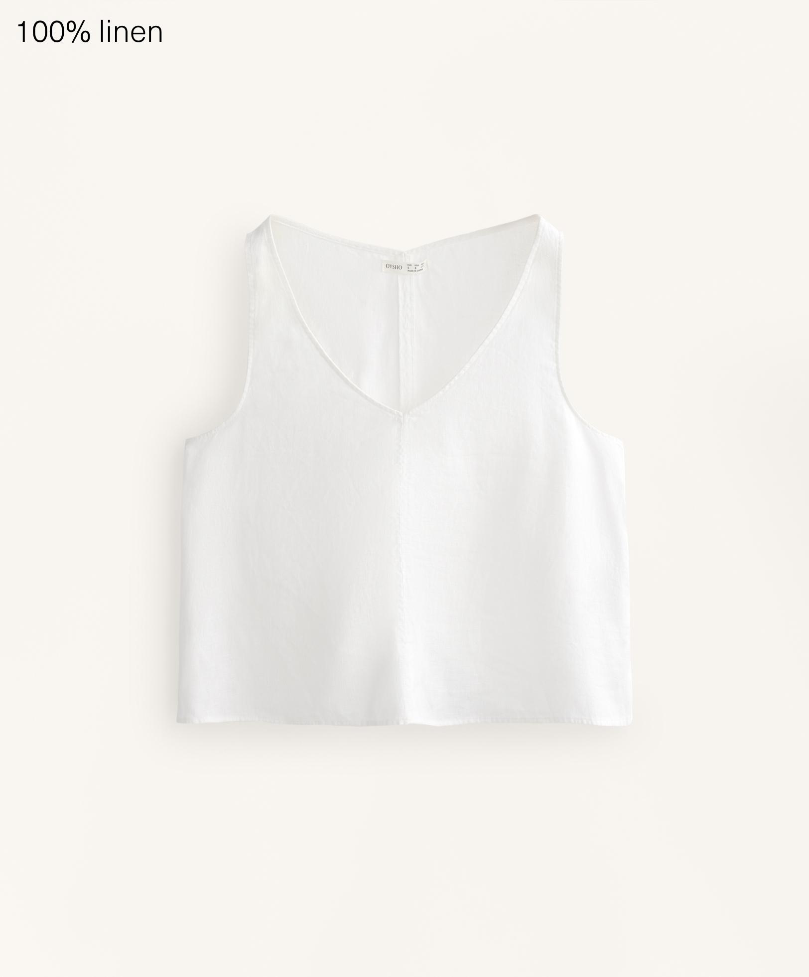 100% linen V-neck strap top 100% linen V-neck strap top