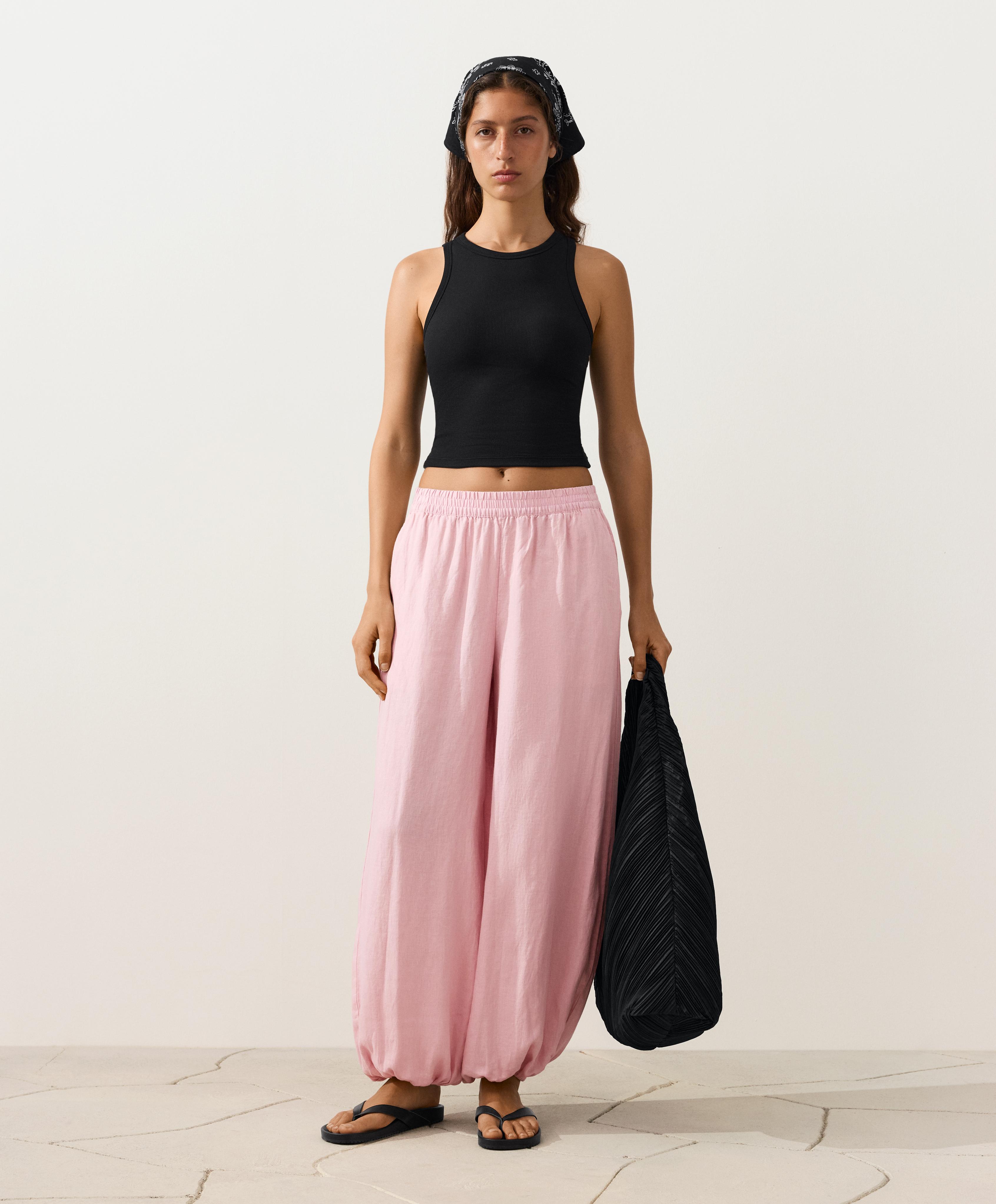 100% linen bloomer trousers — PALE PINK