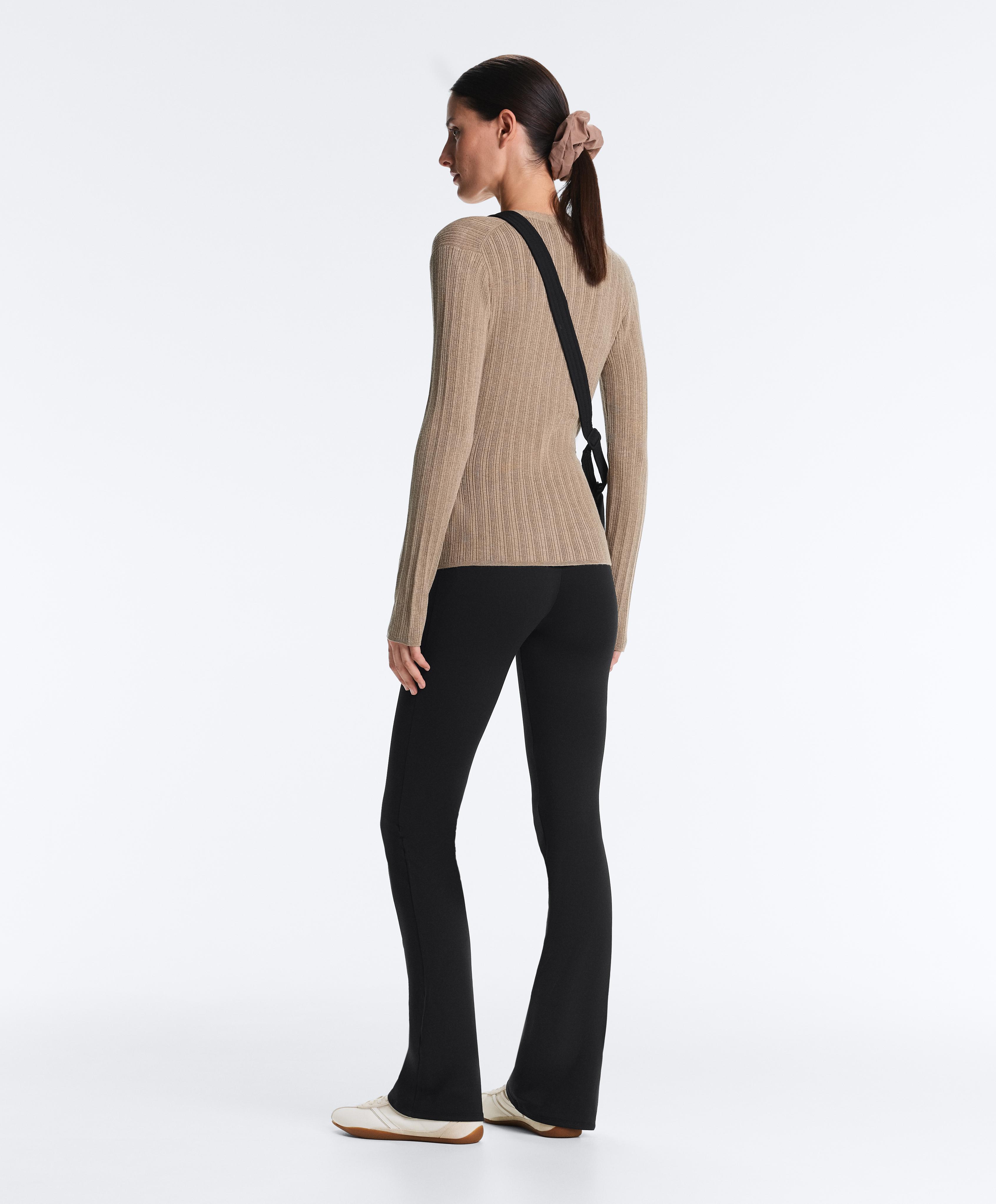Rib knit jacket with side tie fastening — DARK TAUPE