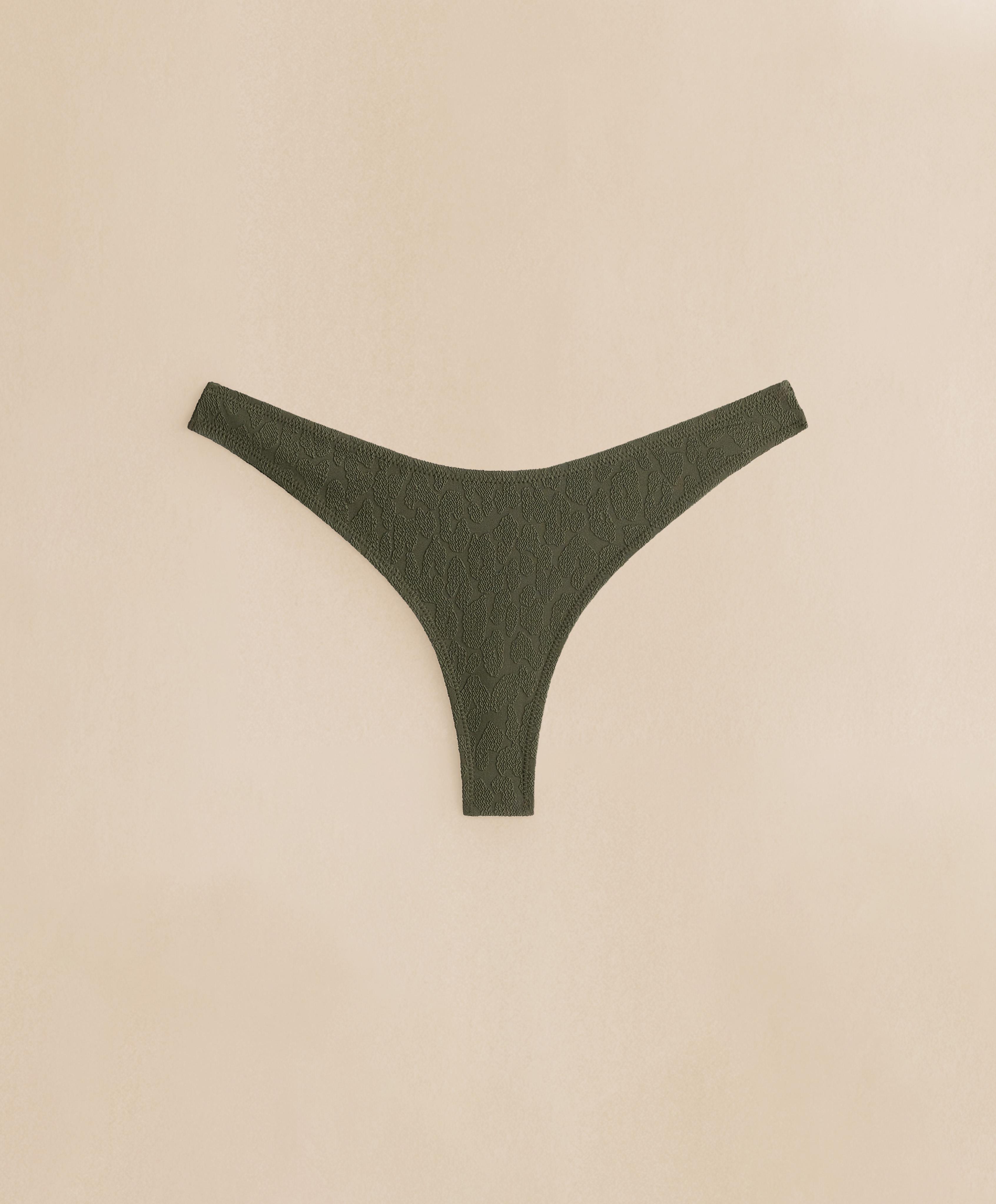 U-cut leopard print textured Brazilian bikini briefs — DARK KHAKI