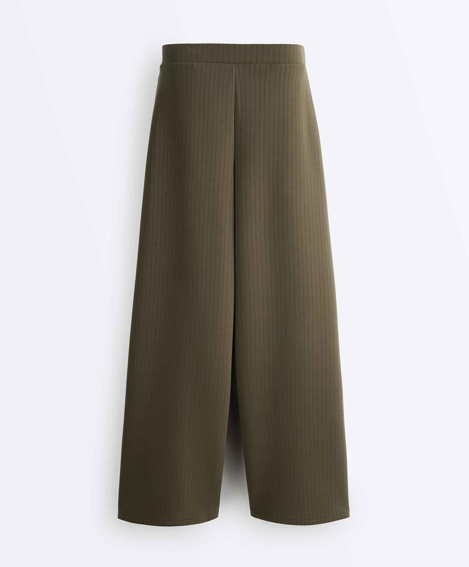 Straight-leg striped trousers with soft-touch modal — KHAKI