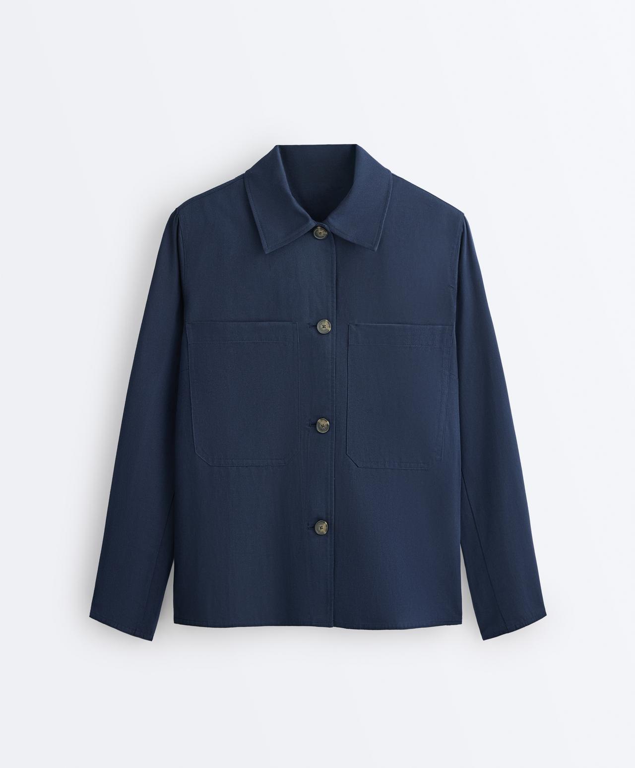 Cotton blend pocket jacket — NAVY BLUE