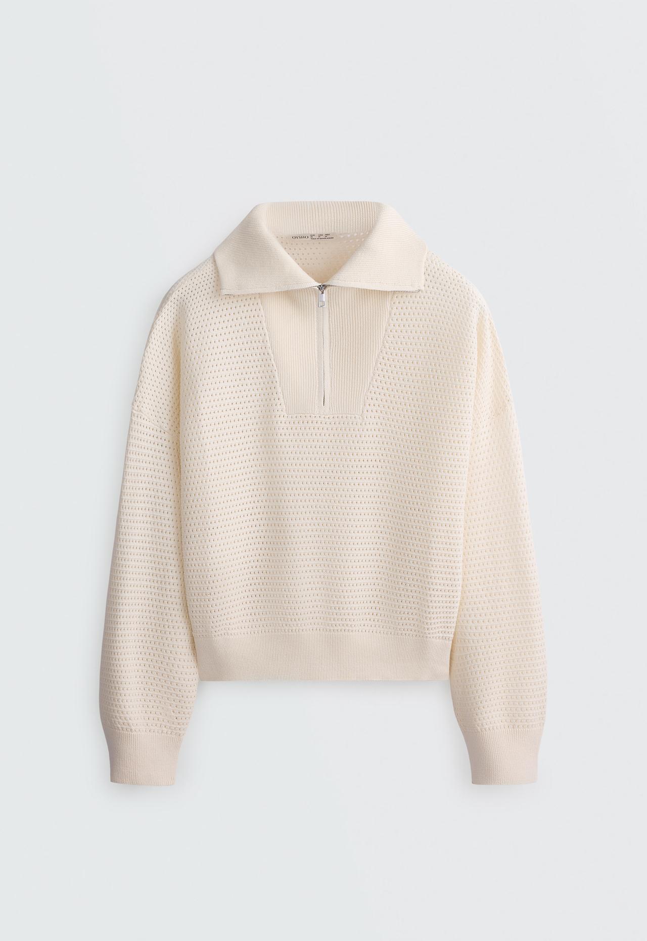 Cotton-blend open knit jumper — PALE ECRU