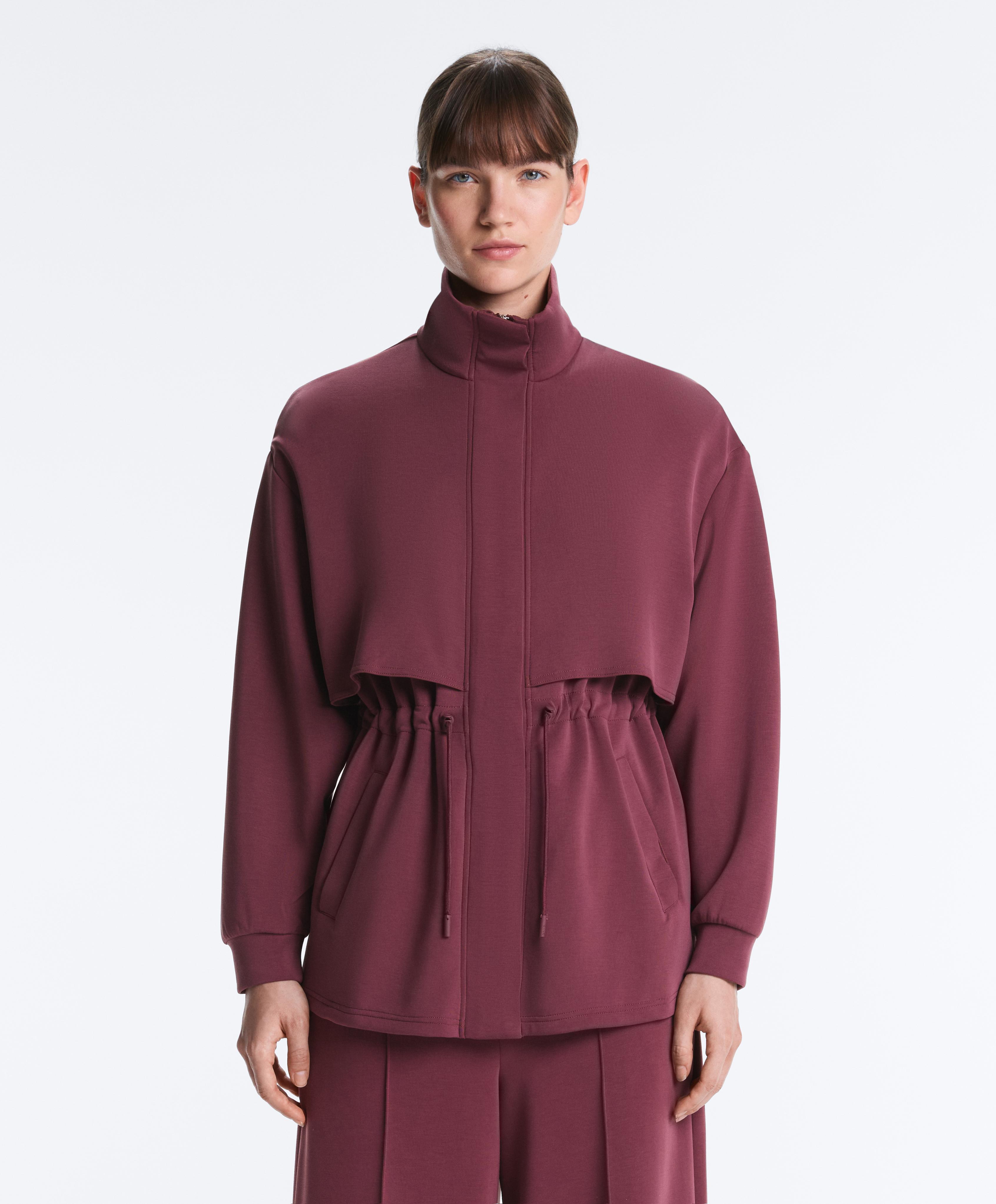 Long soft-touch jacket with modal and pockets — CHERRY