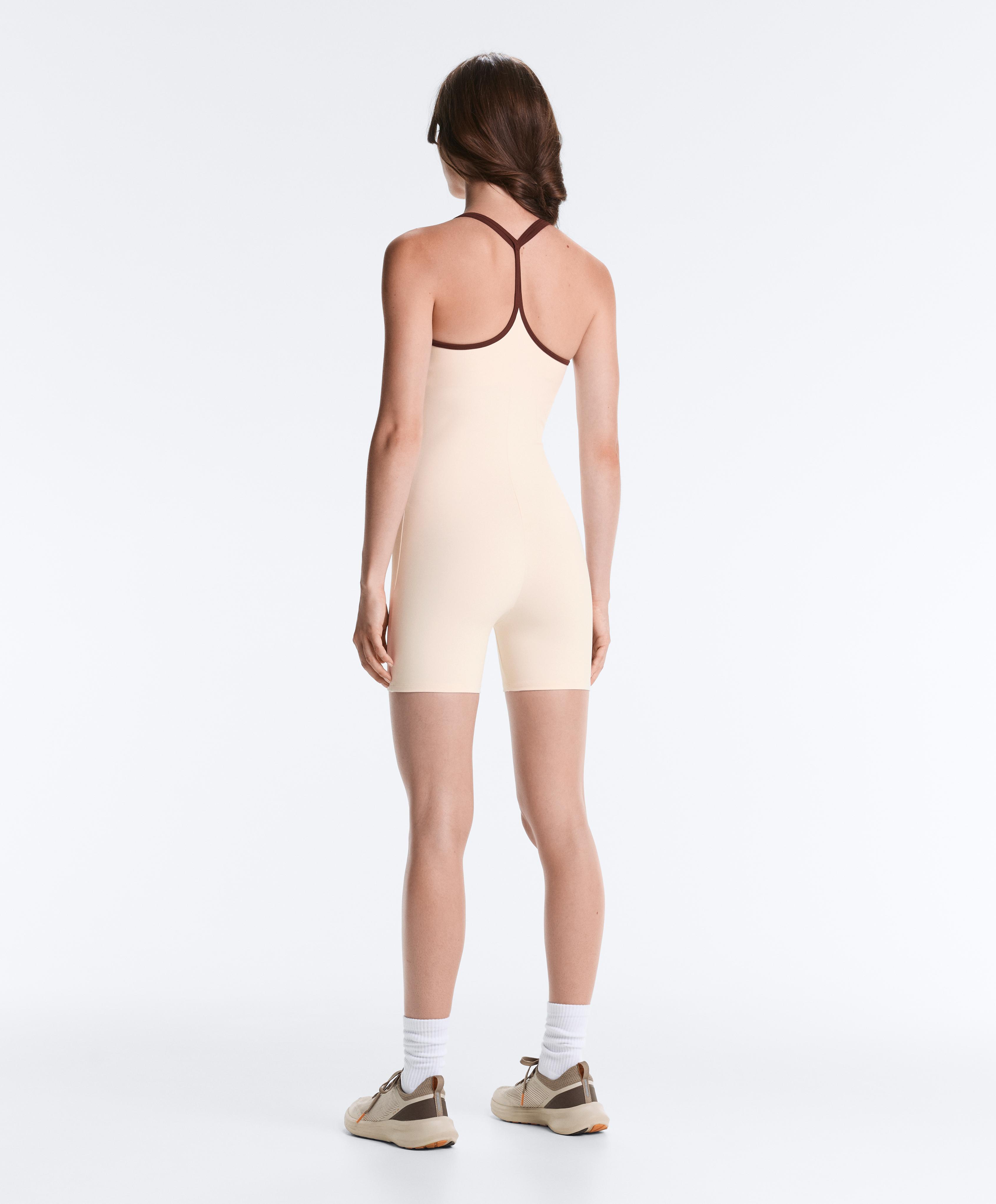 Comfortlux short jumpsuit with contrast double straps — PALE ECRU