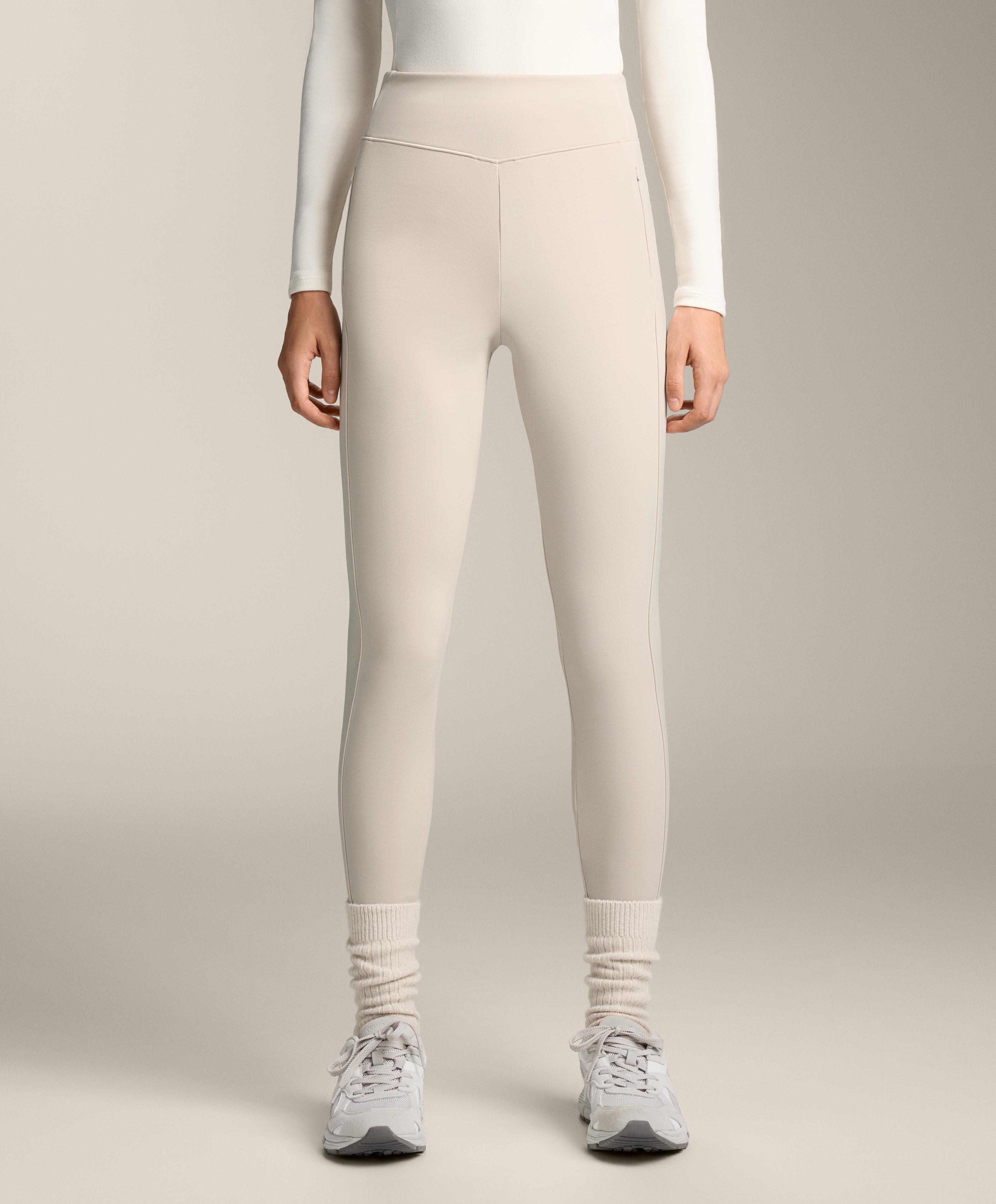 Warm high-rise ankle-length leggings with pockets 70 cm