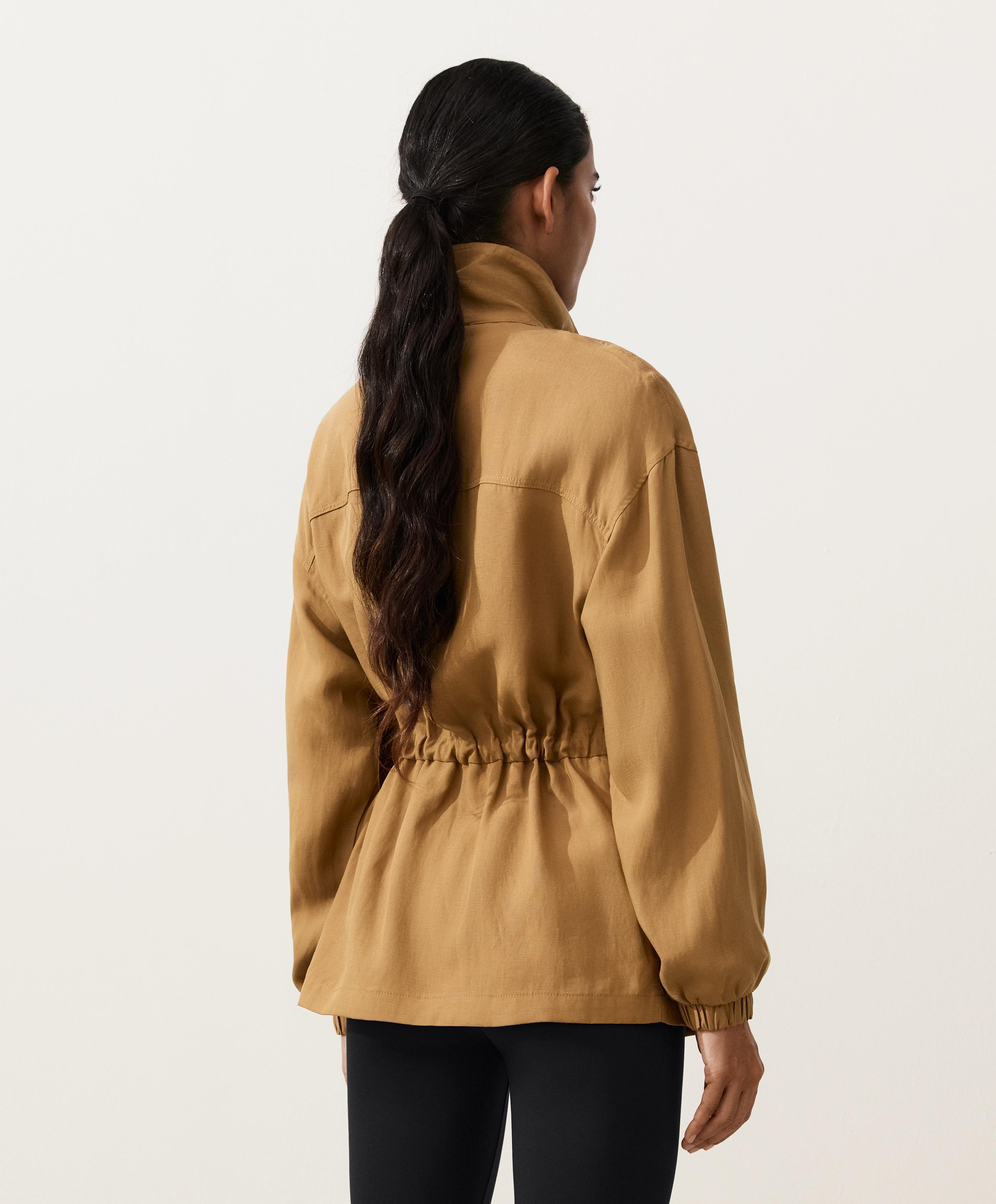 Lyocell and 24% linen blend ruched waist jacket — COPPER
