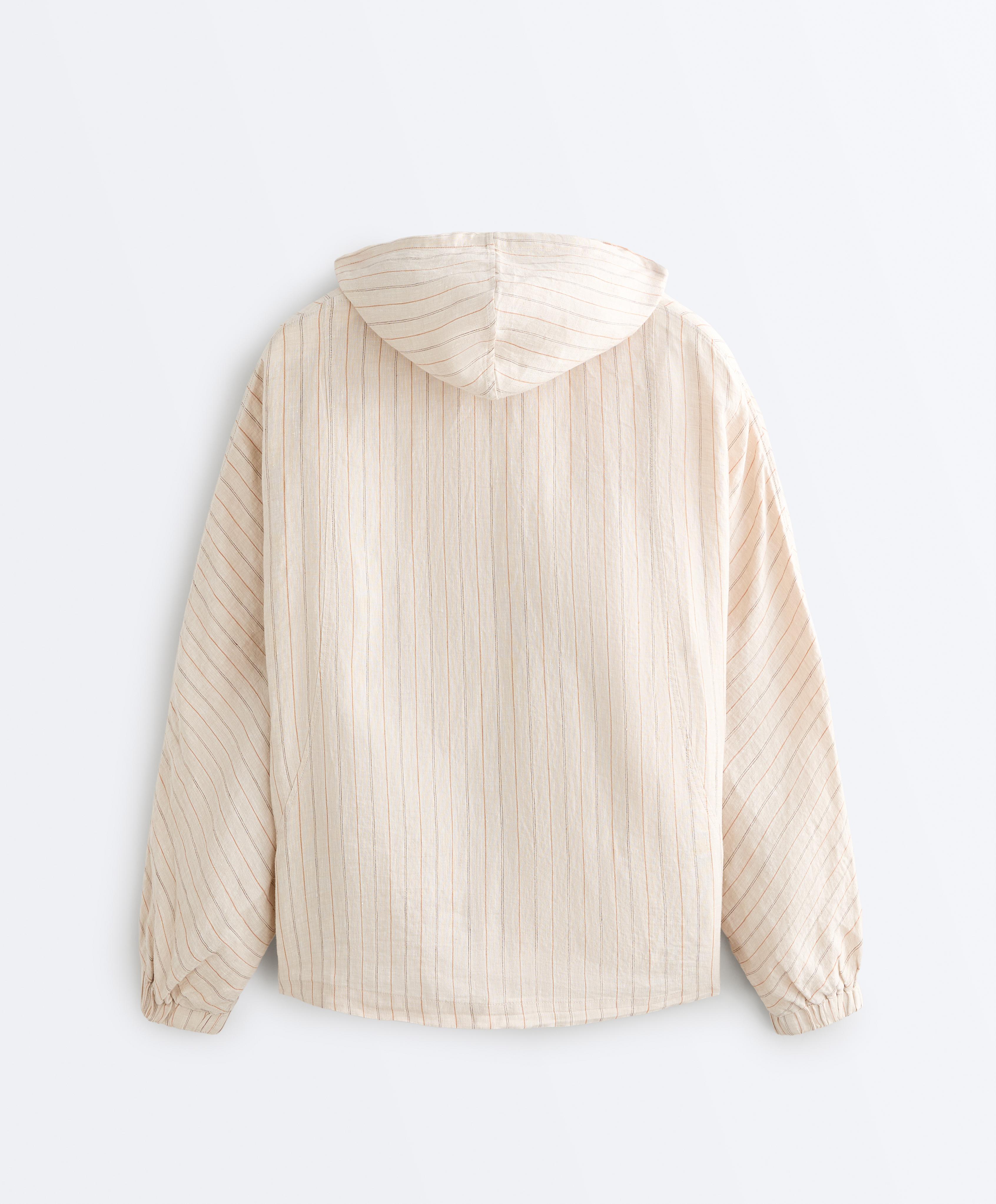 100% linen hooded jacket — SAND MELANGE