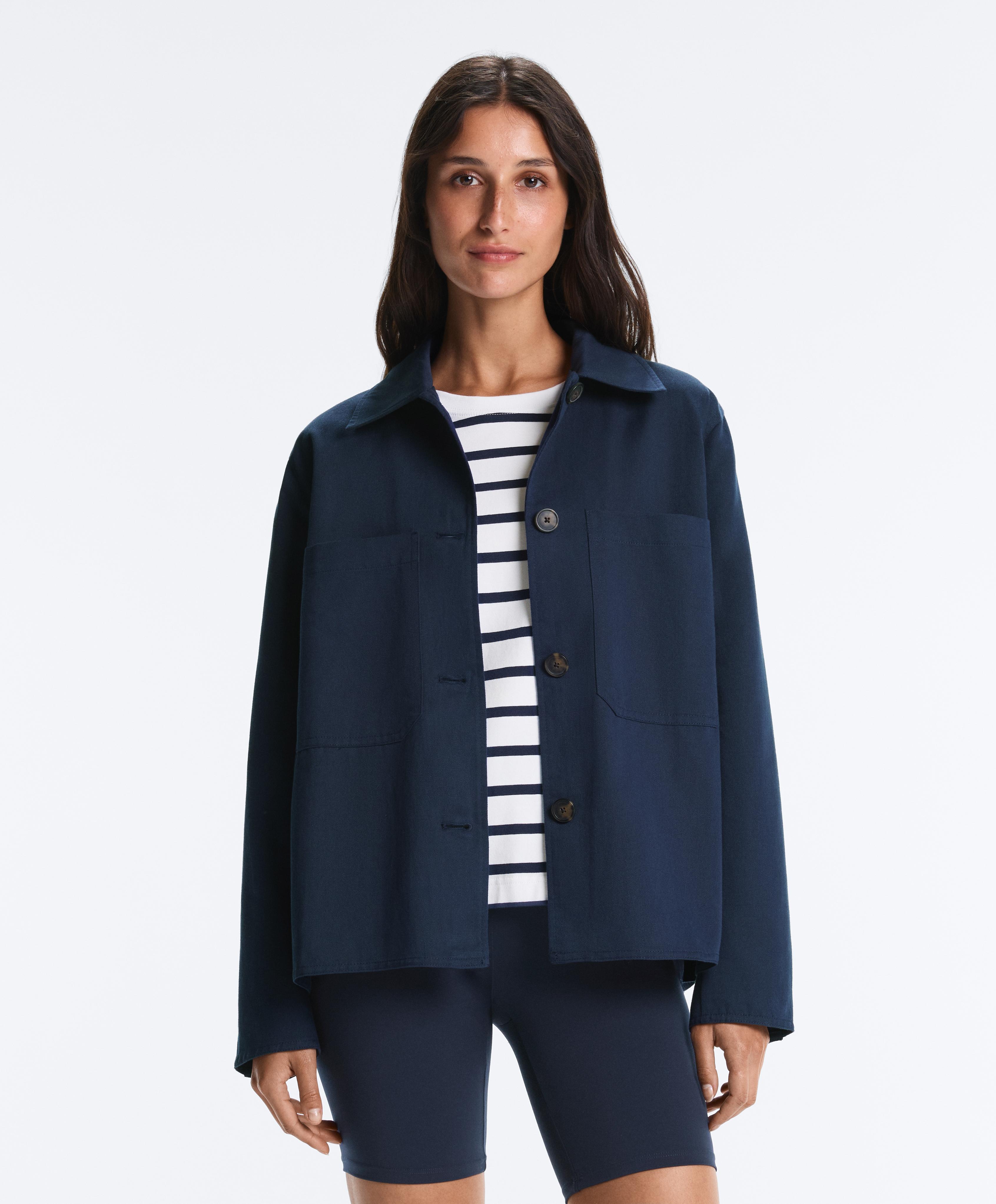 Cotton blend pocket jacket — NAVY BLUE