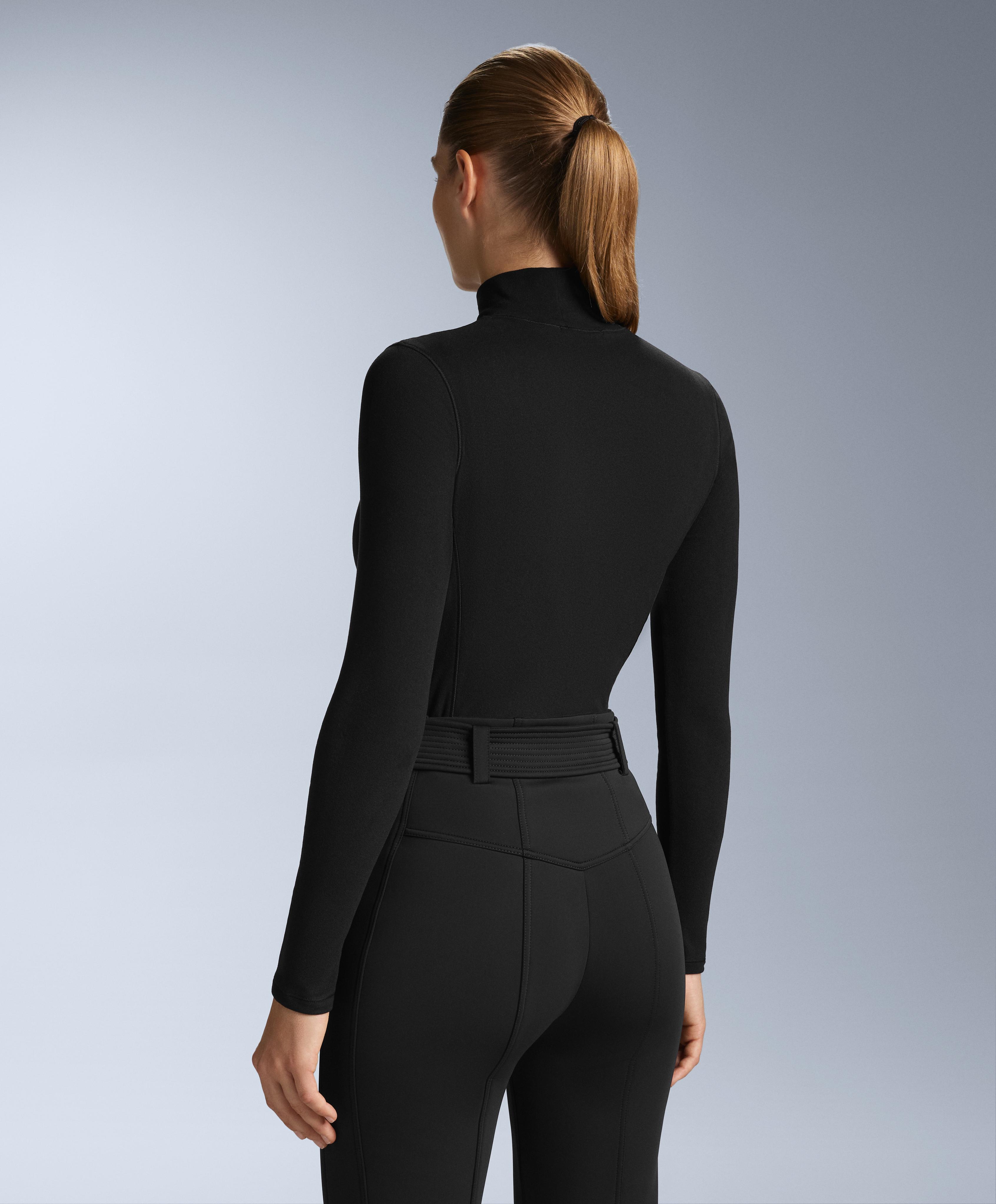 High-neck thermal base layer fleece top — BLACK