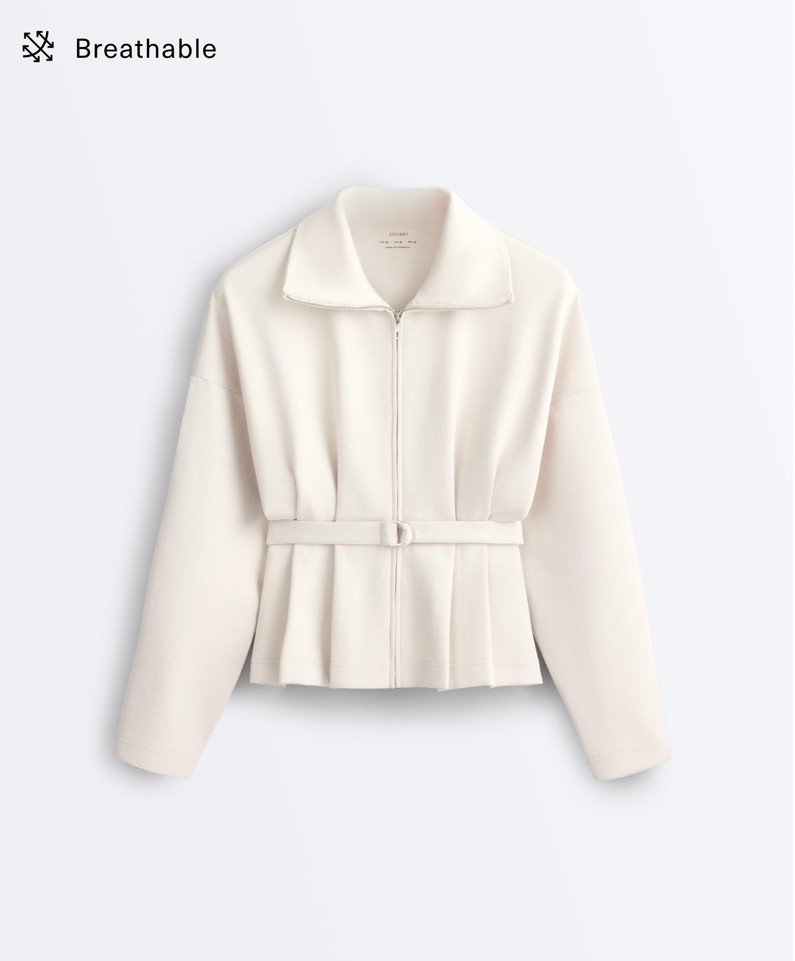 Cotton piqué belted jacket — PALE MINK