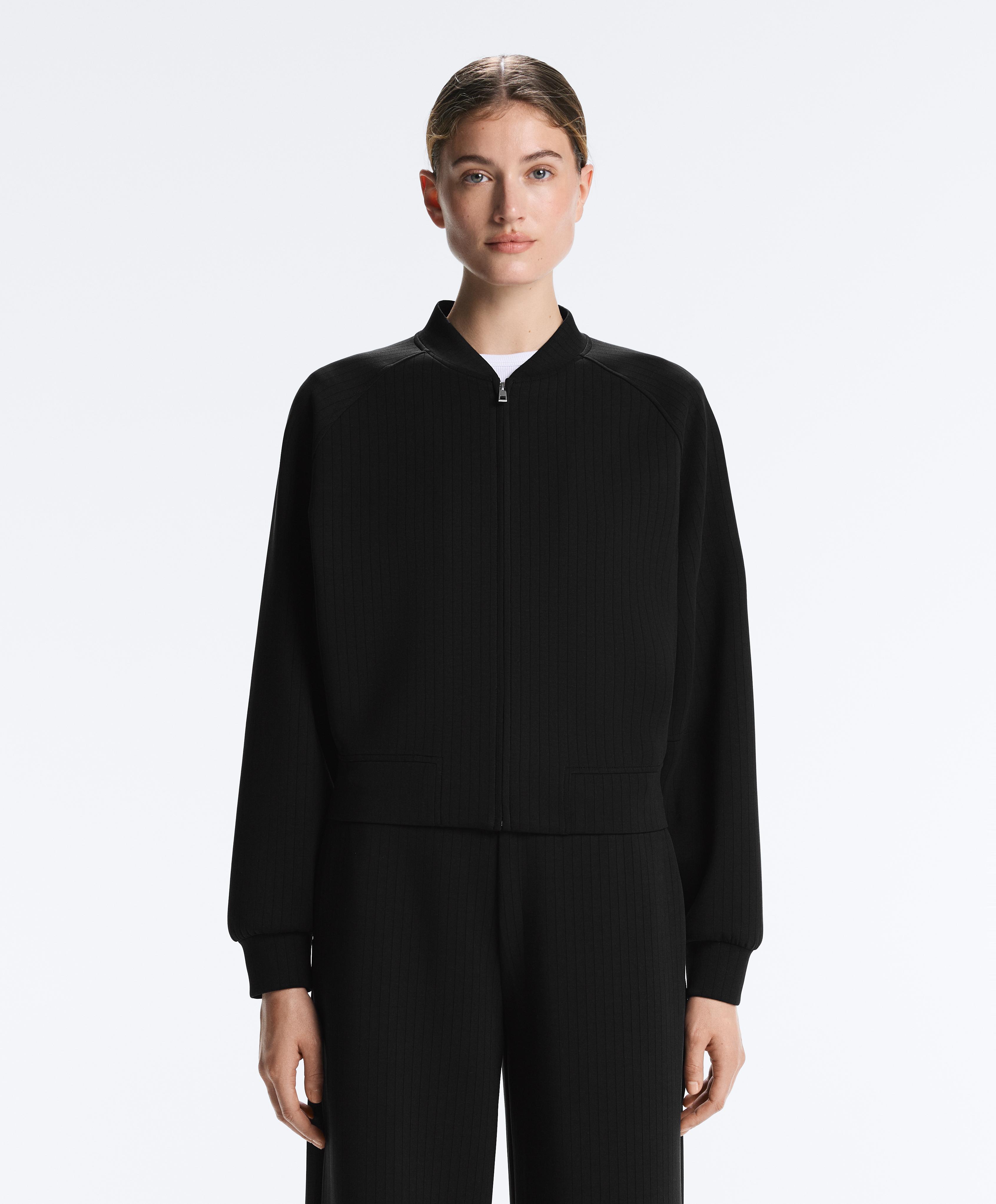 Striped bomber jacket with soft-touch modal — BLACK