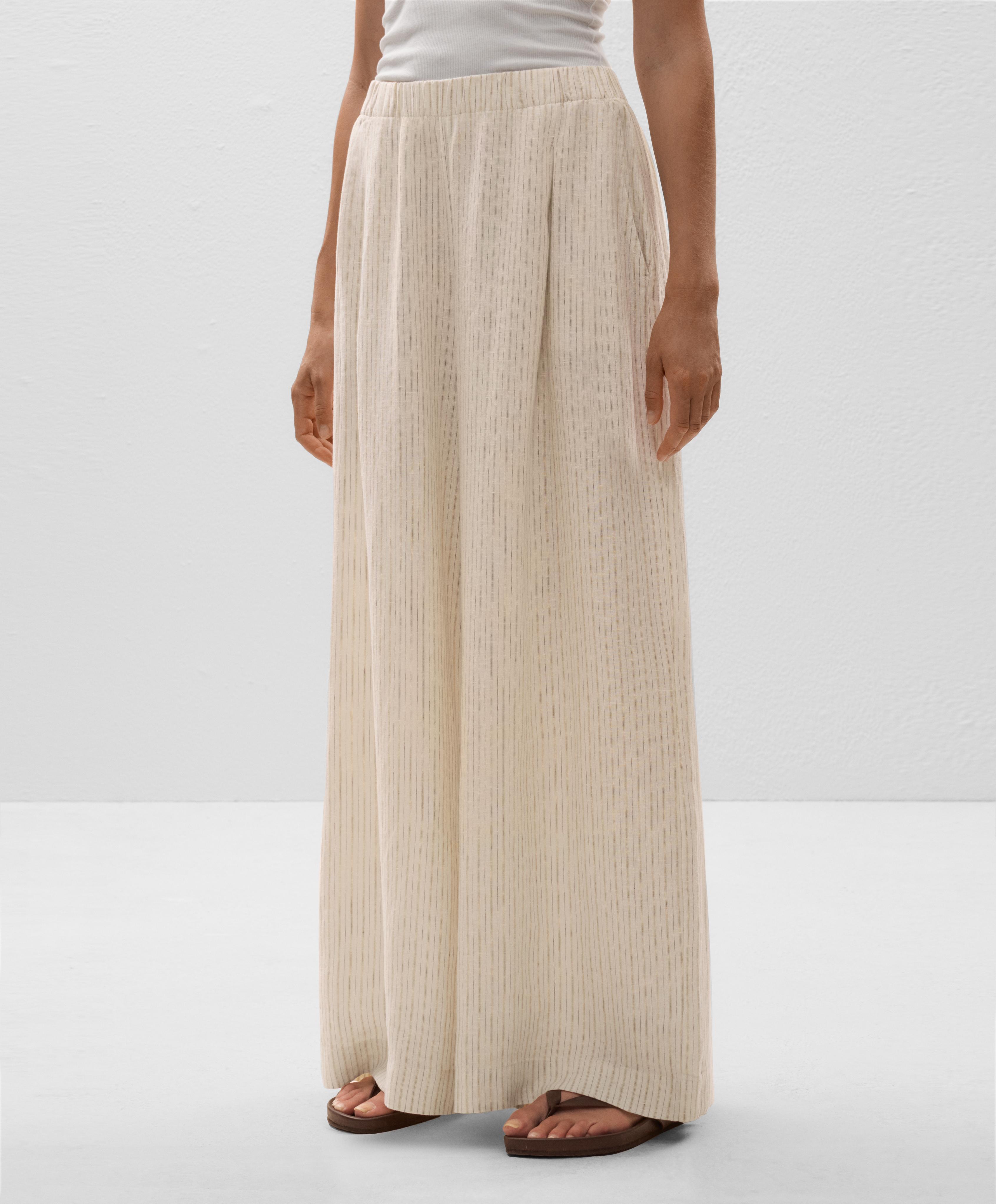 Pantalon large à rayures 100% lin