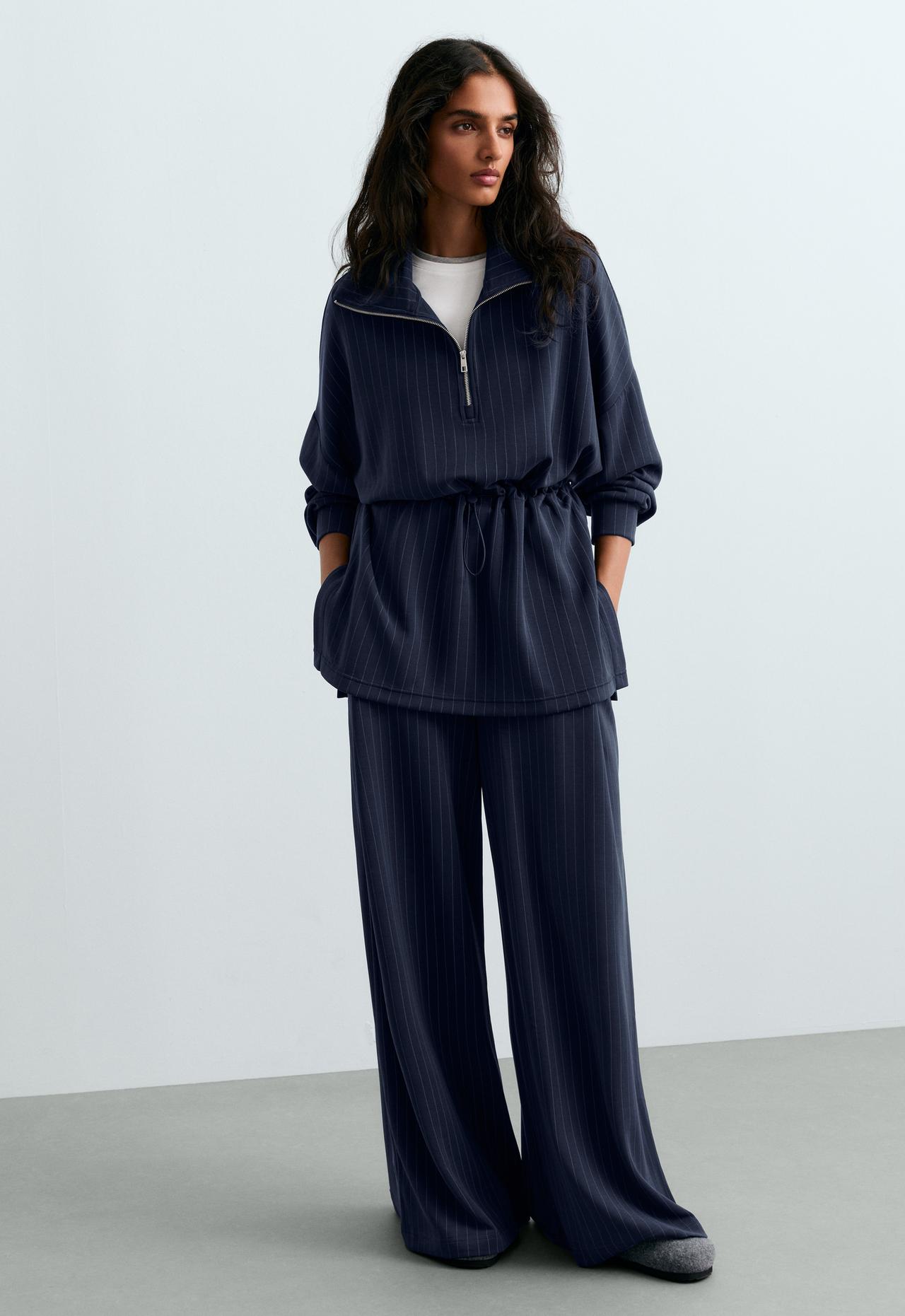 Long sweatshirt with modal pinstripe print — NAVY BLUE