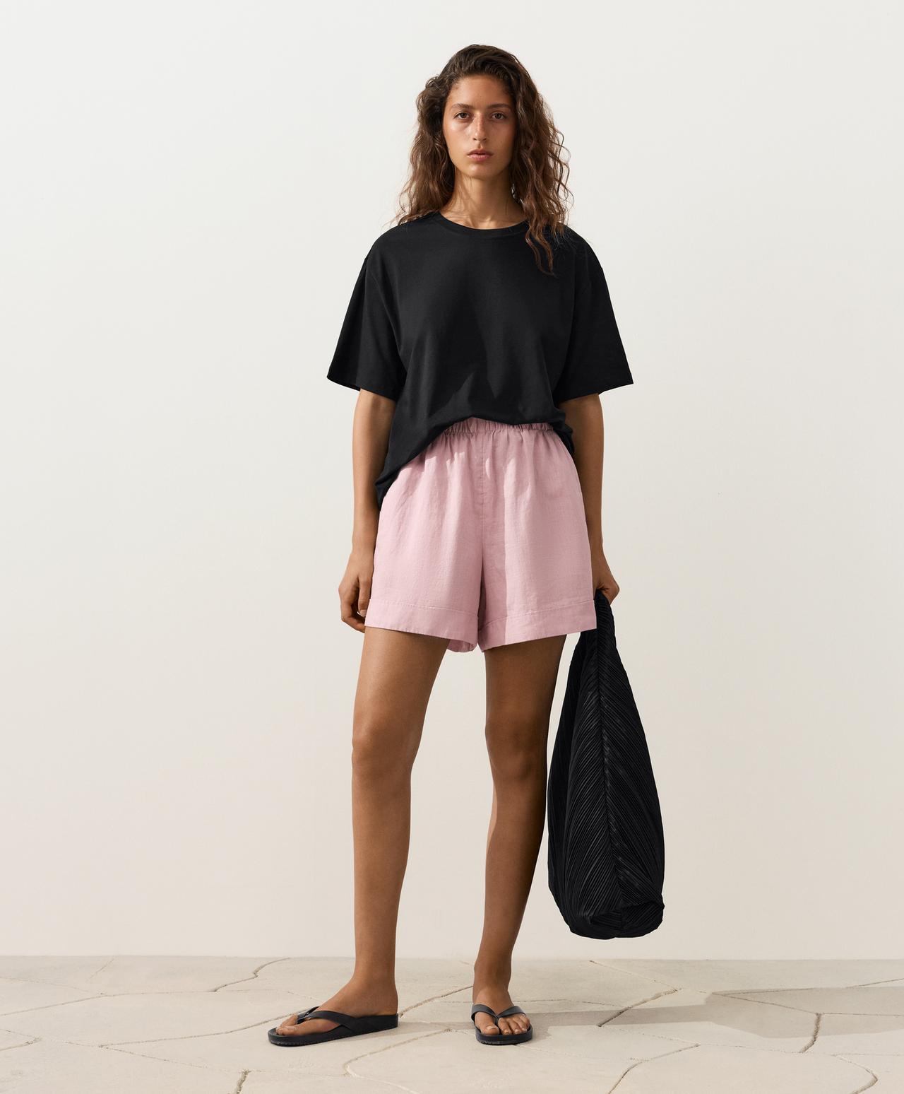 100% linen Bermuda shorts — DUSTY PINK