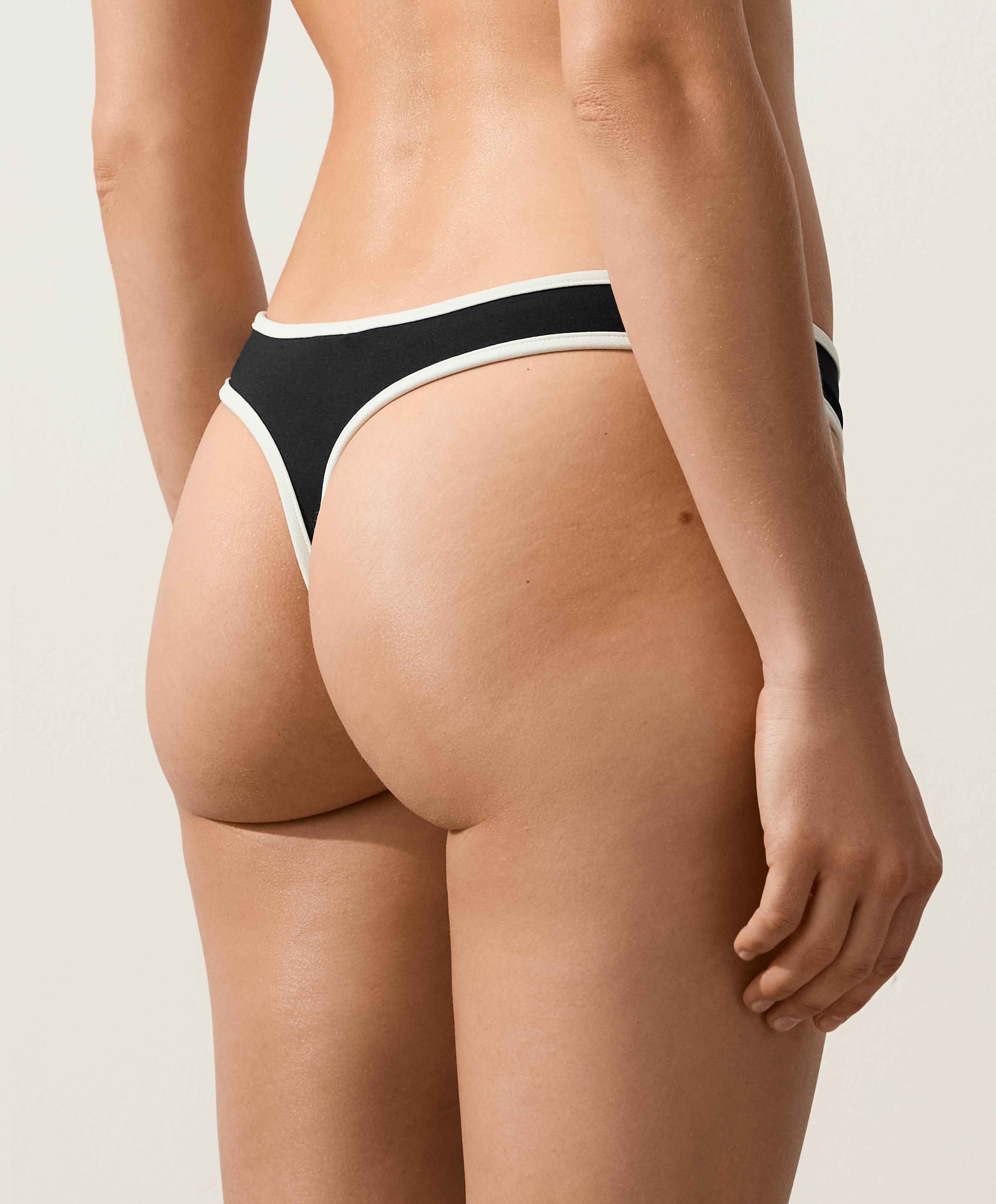 Contrast trim U-cut thong bikini briefs — BLACK