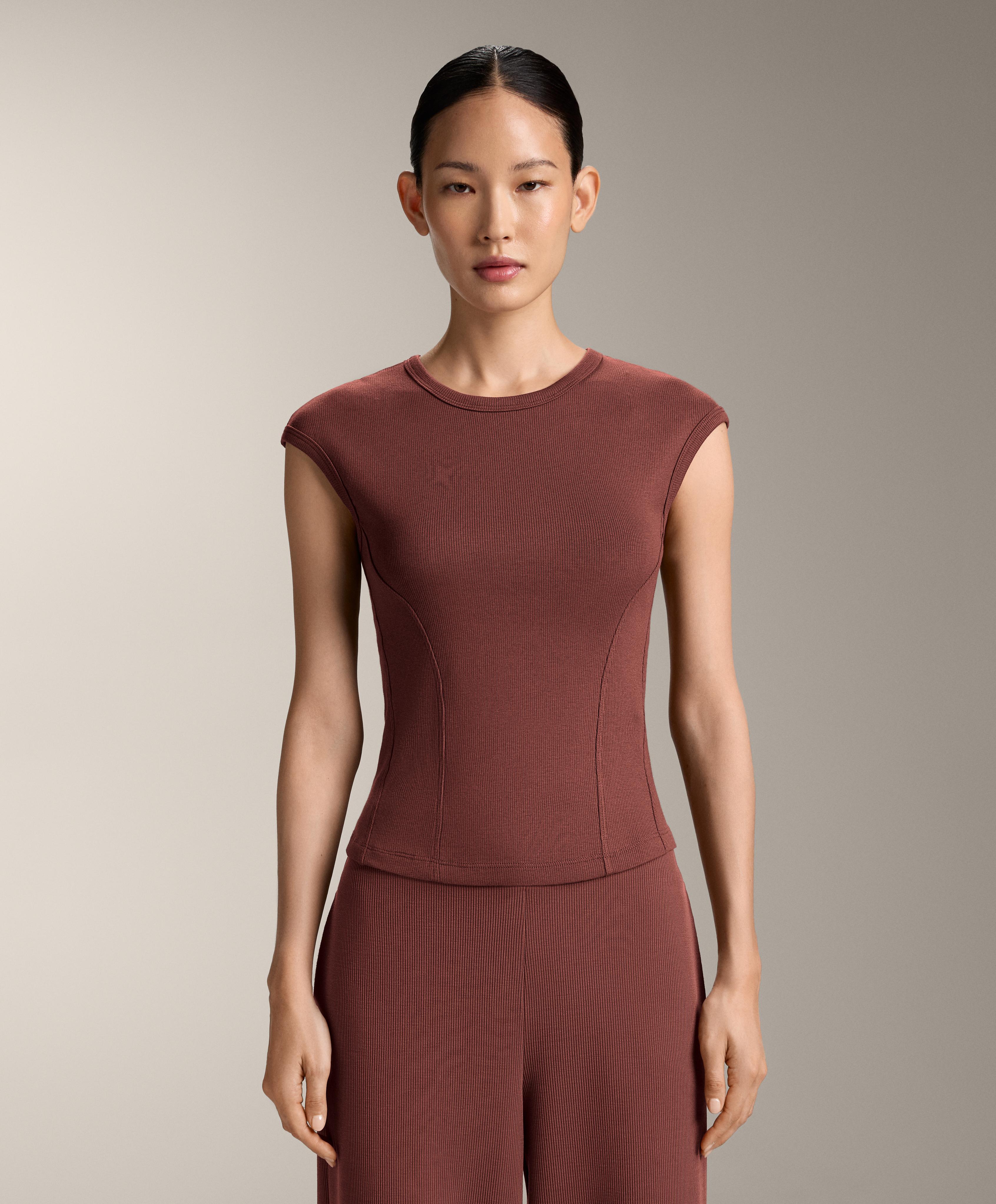 Short sleeve rib T-shirt with cotton and modal