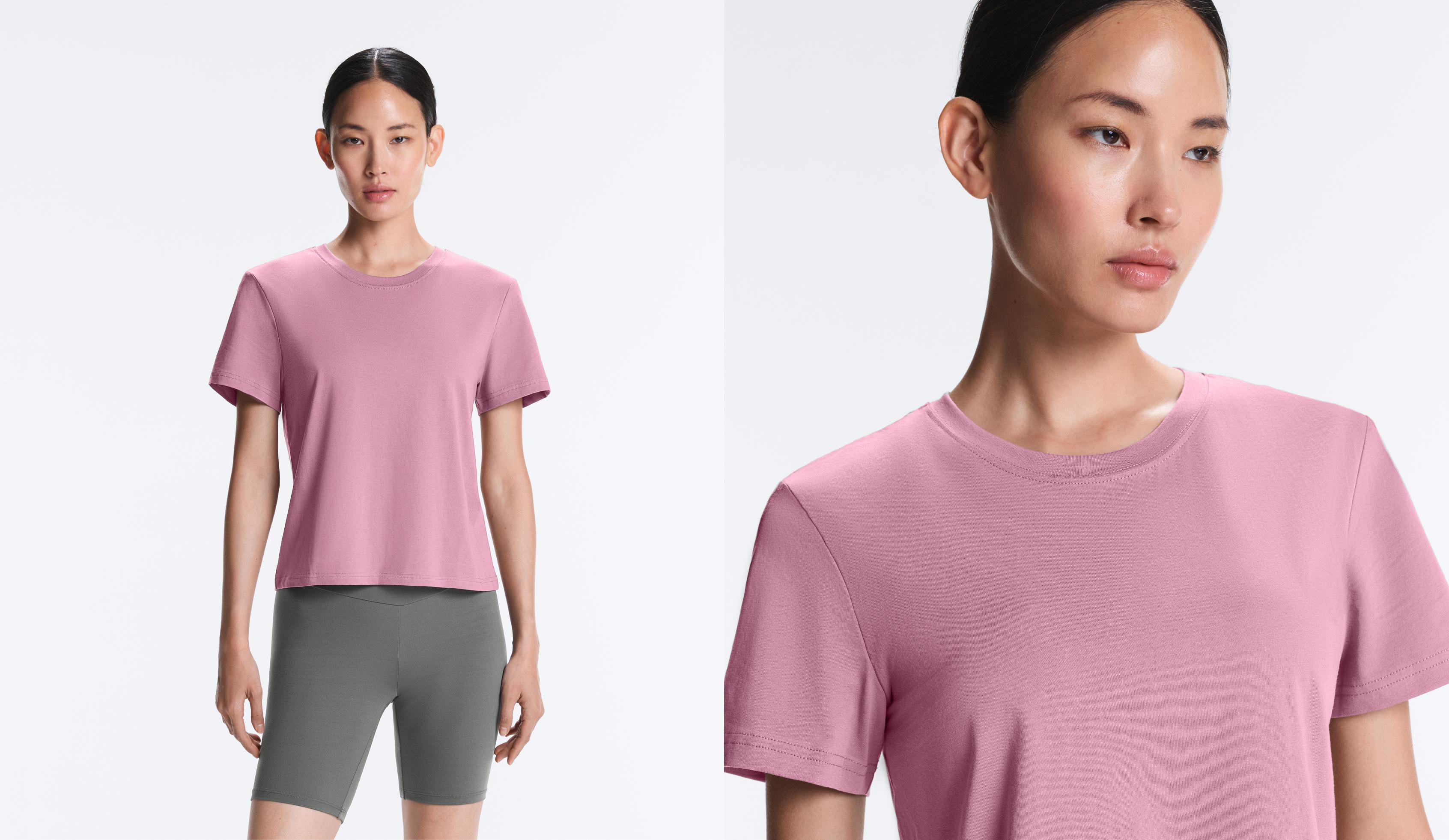 Regular cotton blend short-sleeve T-shirt — MAUVE PINK