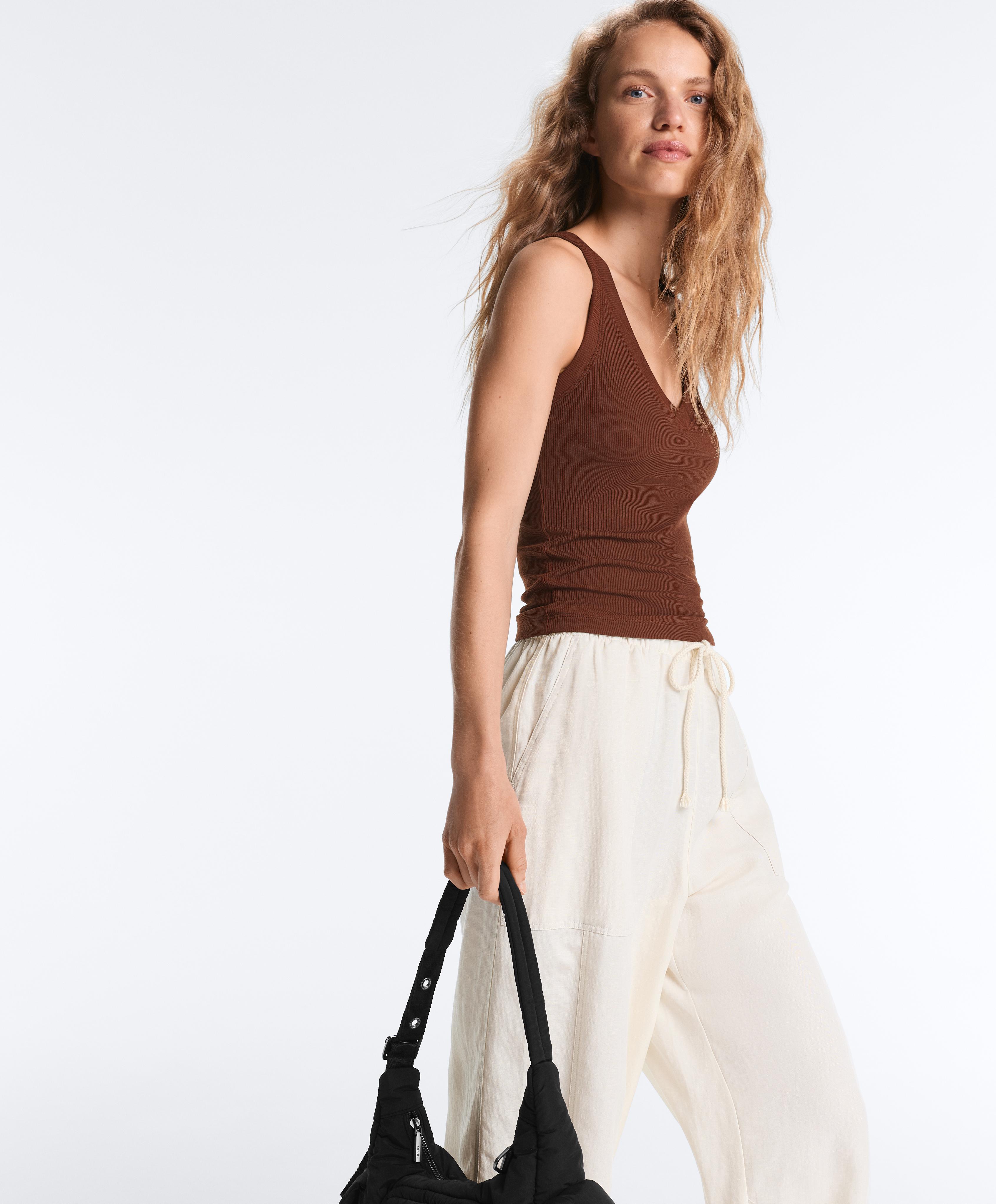 Rib modal blend tank top — COFFEE