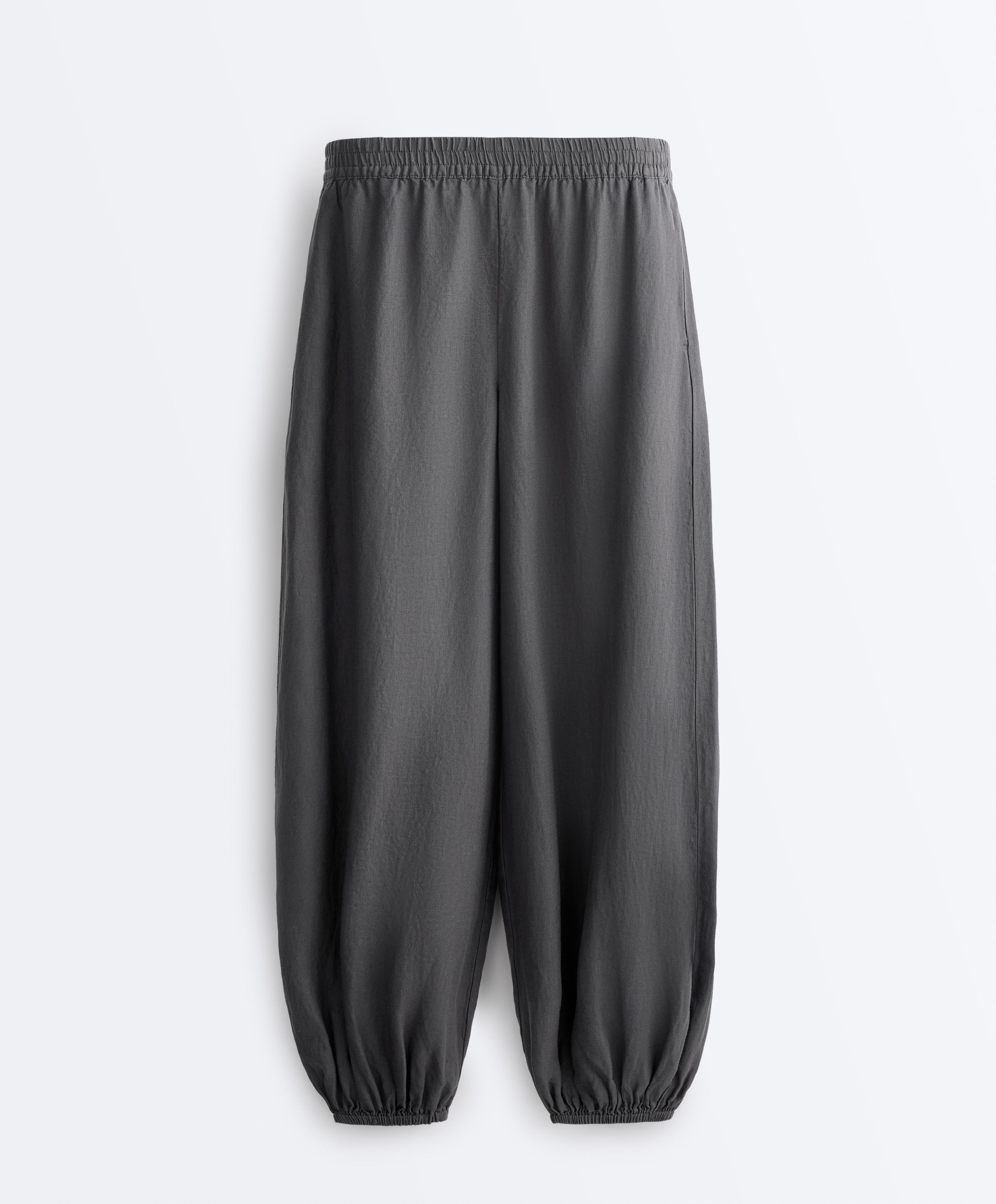 100% linen bloomer trousers — STEEL GREY