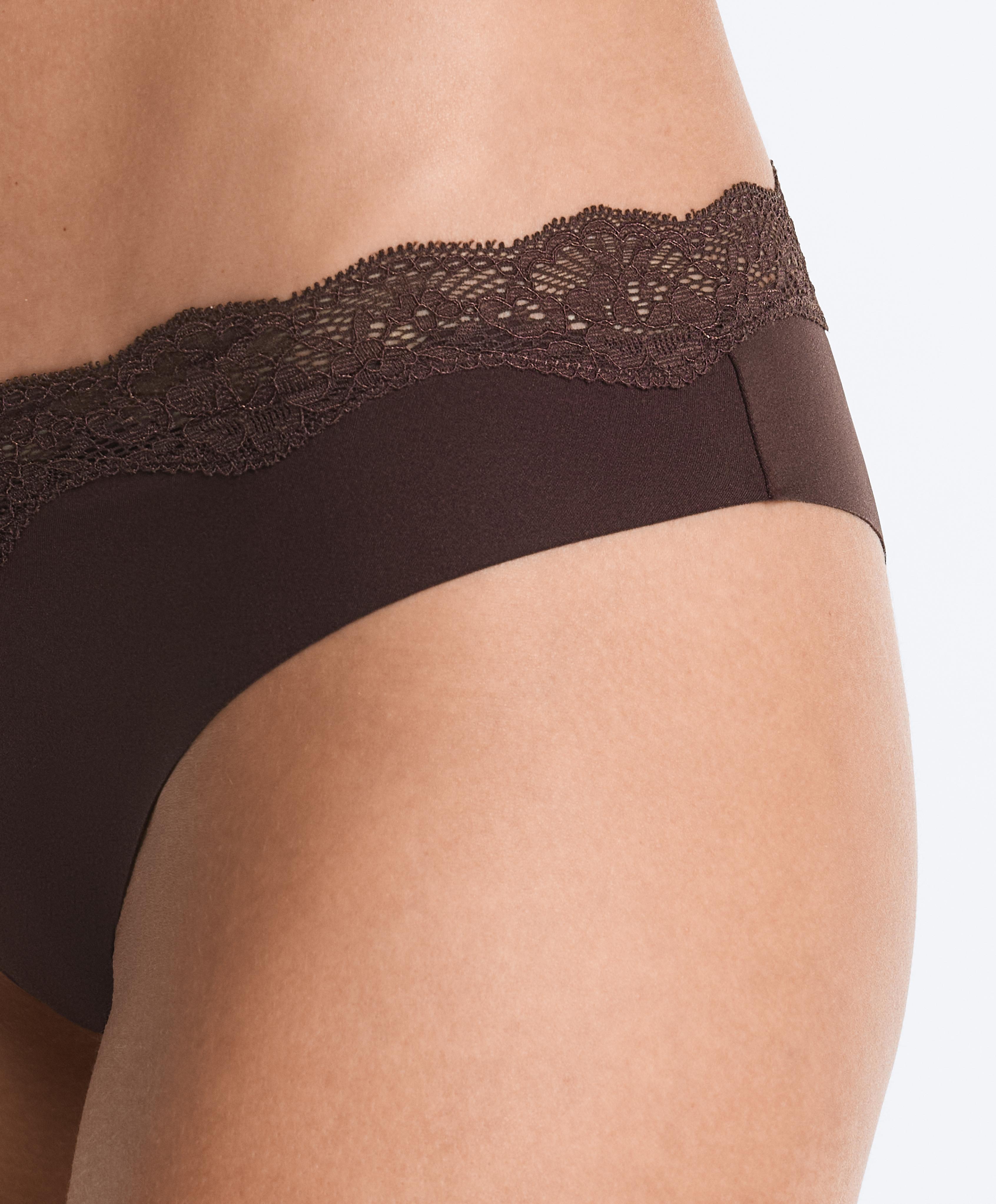 3 laser-cut polyamide blend lace Brazilian briefs