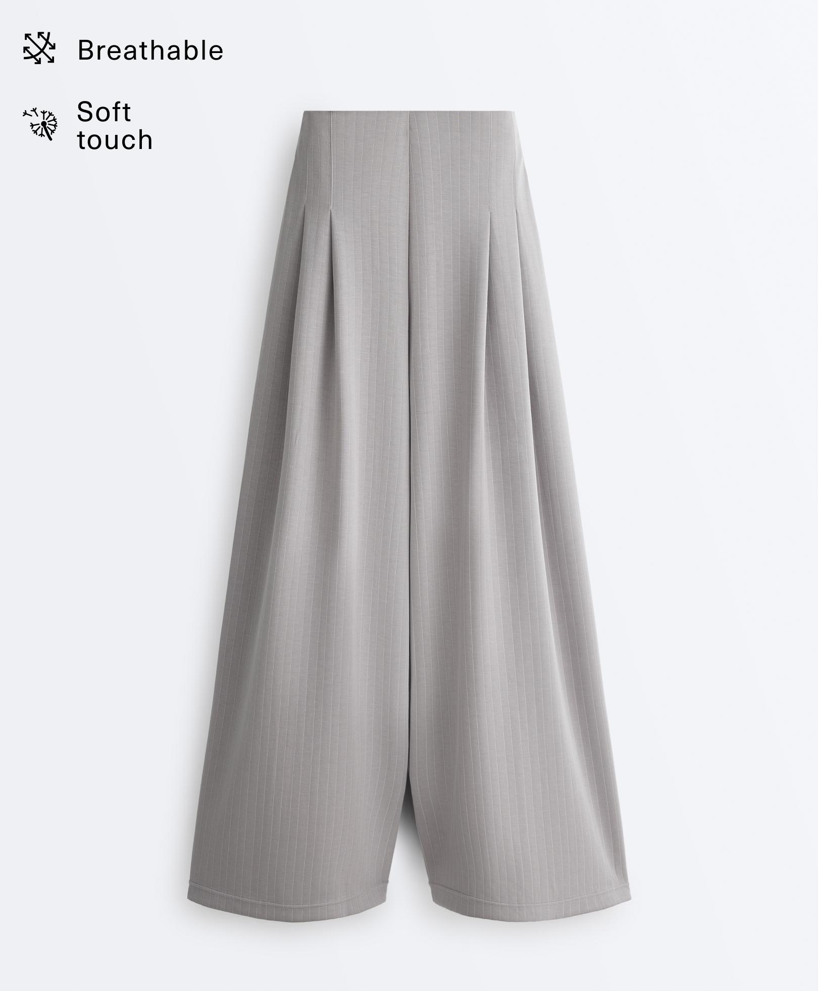 Long pleated trousers with soft touch modal — MID GREY