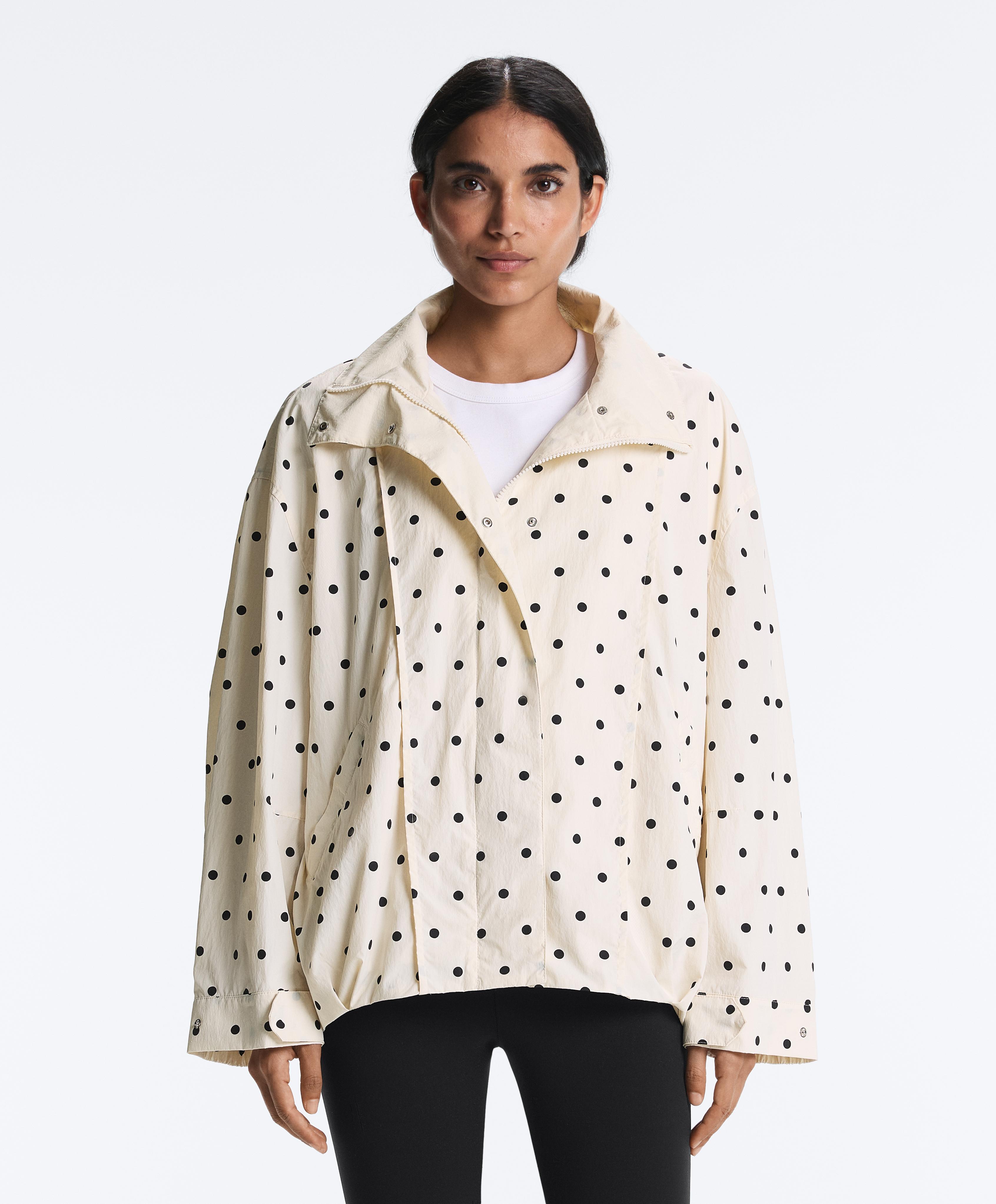 Long water-repellent polka dot jacket — PALE ECRU