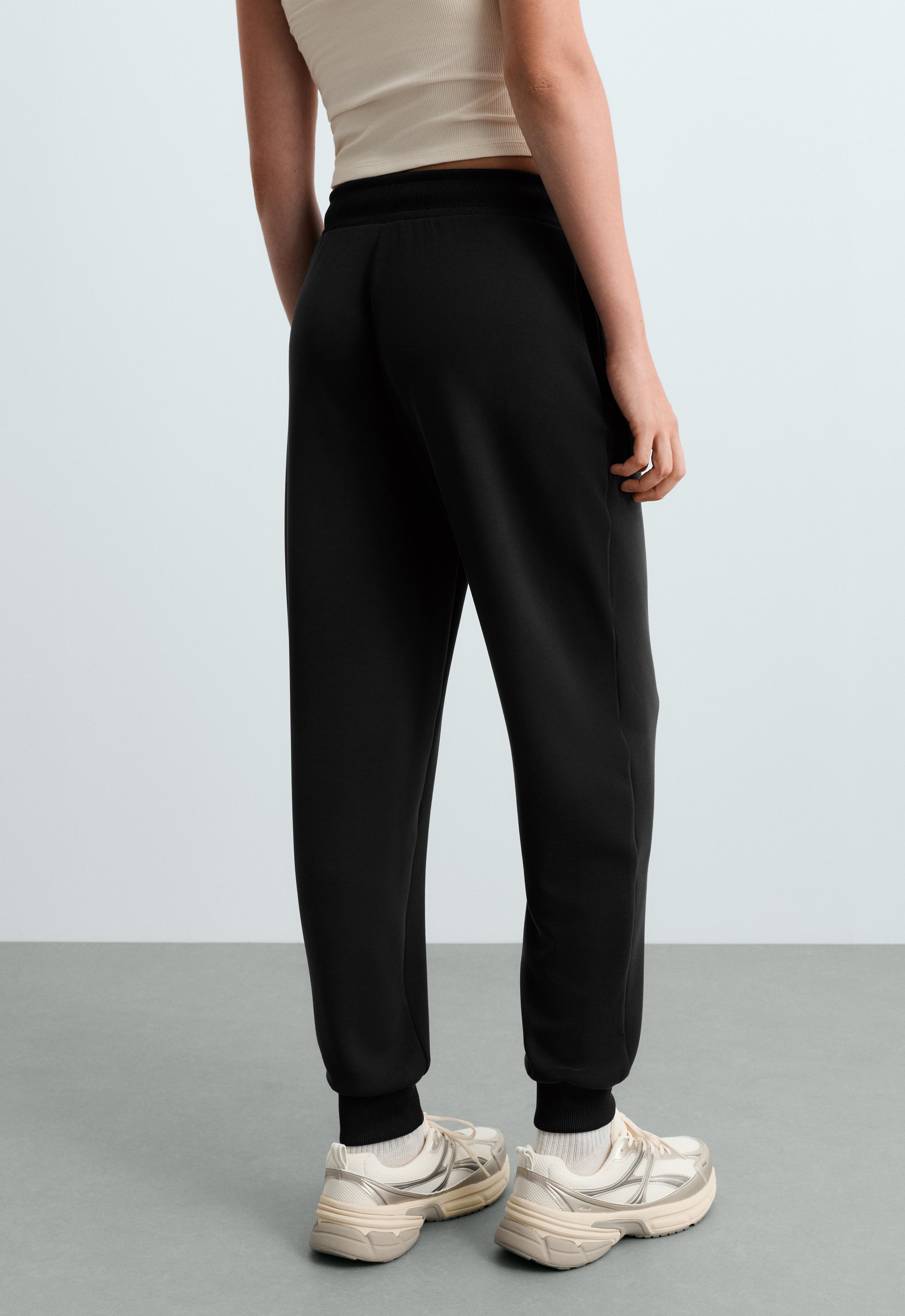 Slim-fit rib modal soft-touch joggers — BLACK