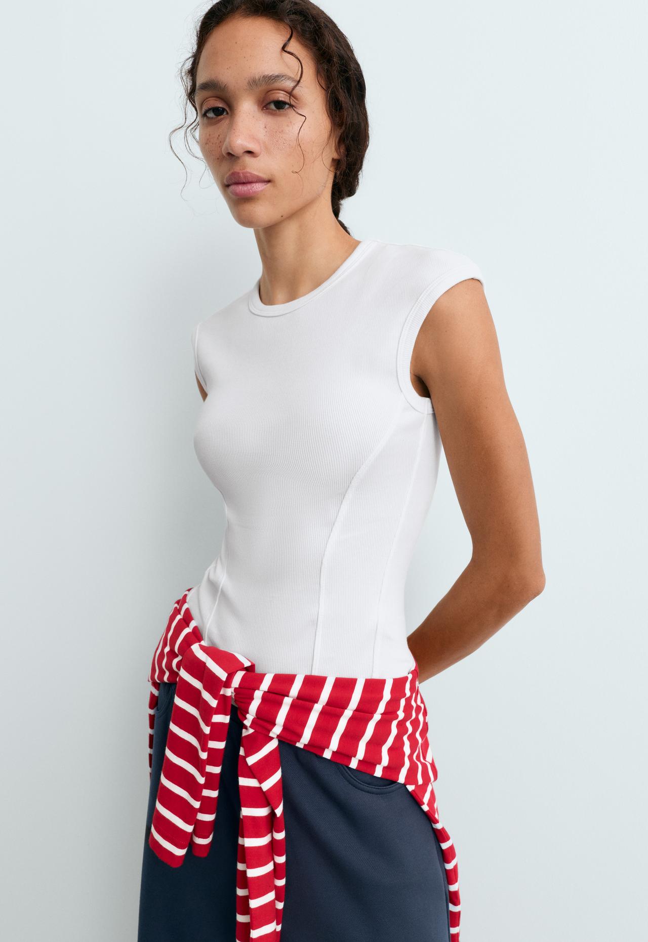 Short-sleeved rib top with cotton and modal — WHITE 
