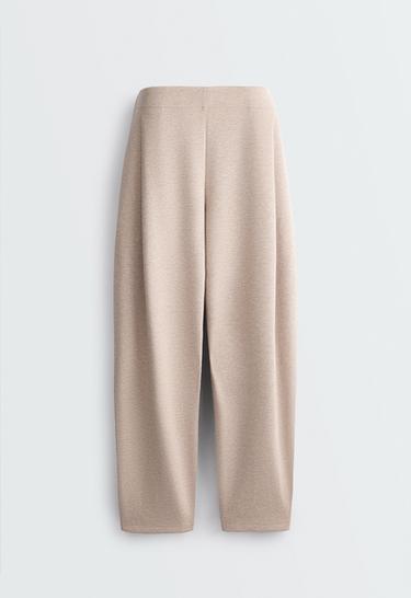 Piqué cotton cocoon trousers — SOFT MINK 7