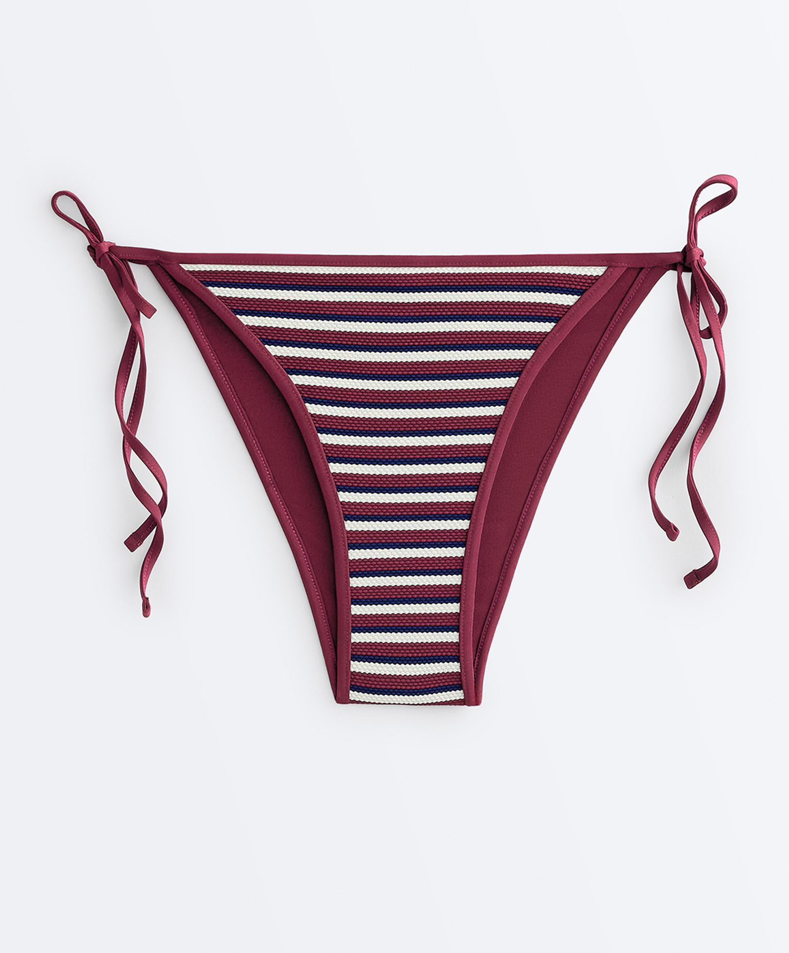 Textured stripe medium-coverage bikini briefs with ties — PALE PLUM