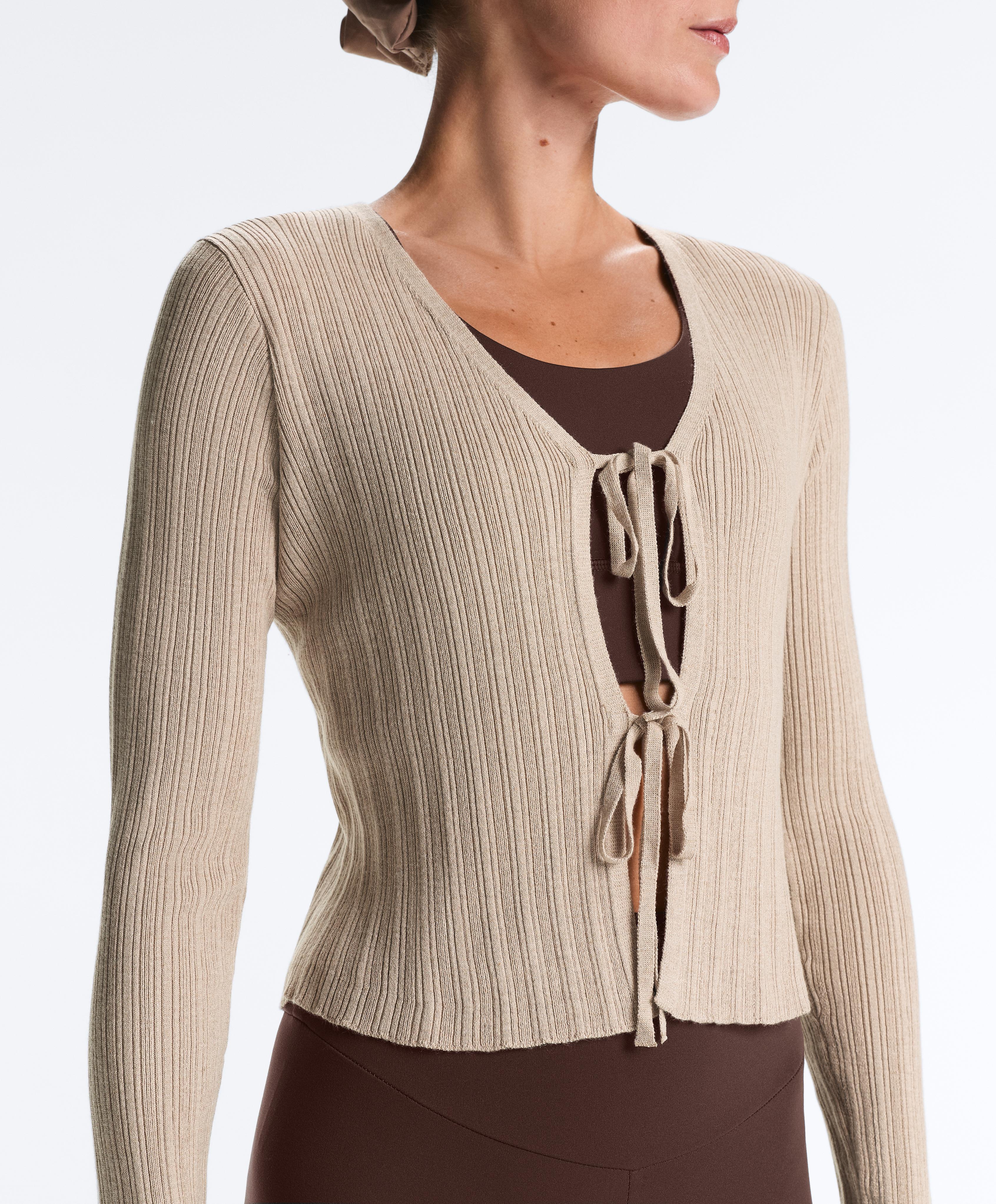 Front tie knit rib cardigan — SANDY