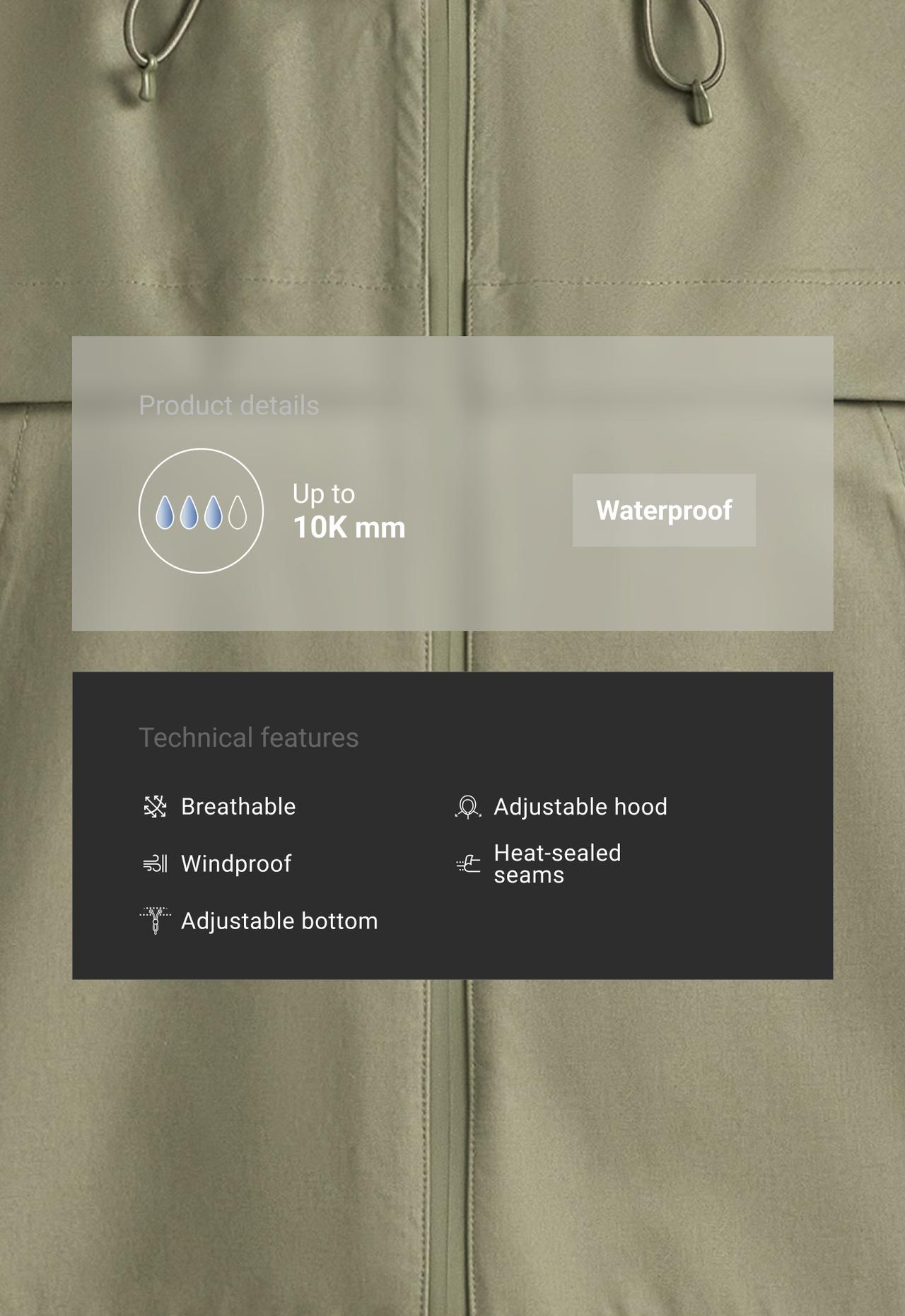 Short 10k waterproof canvas technical jacket — DARK KHAKI