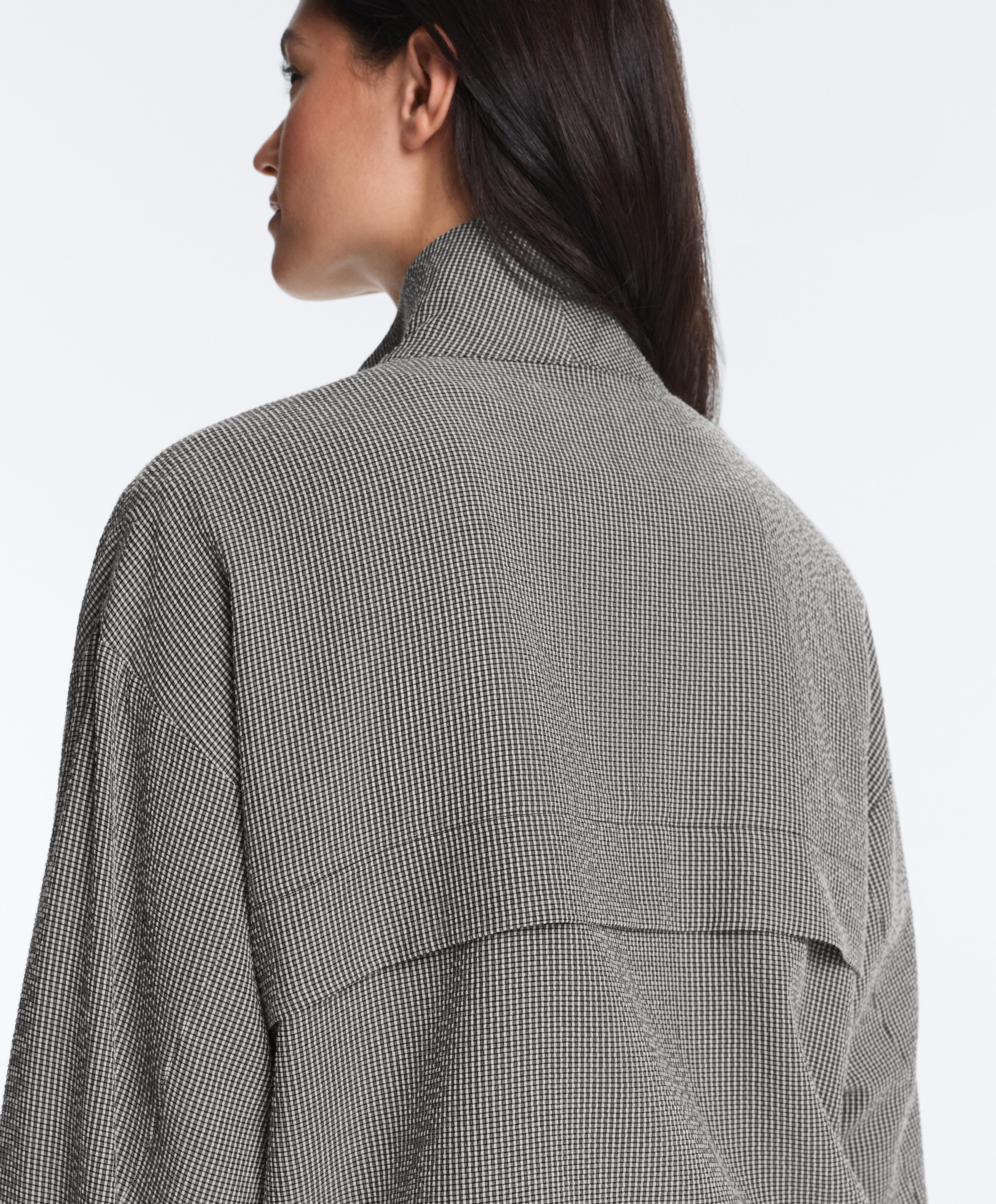Lyocell blend gingham bomber jacket — DUSTY BLACK