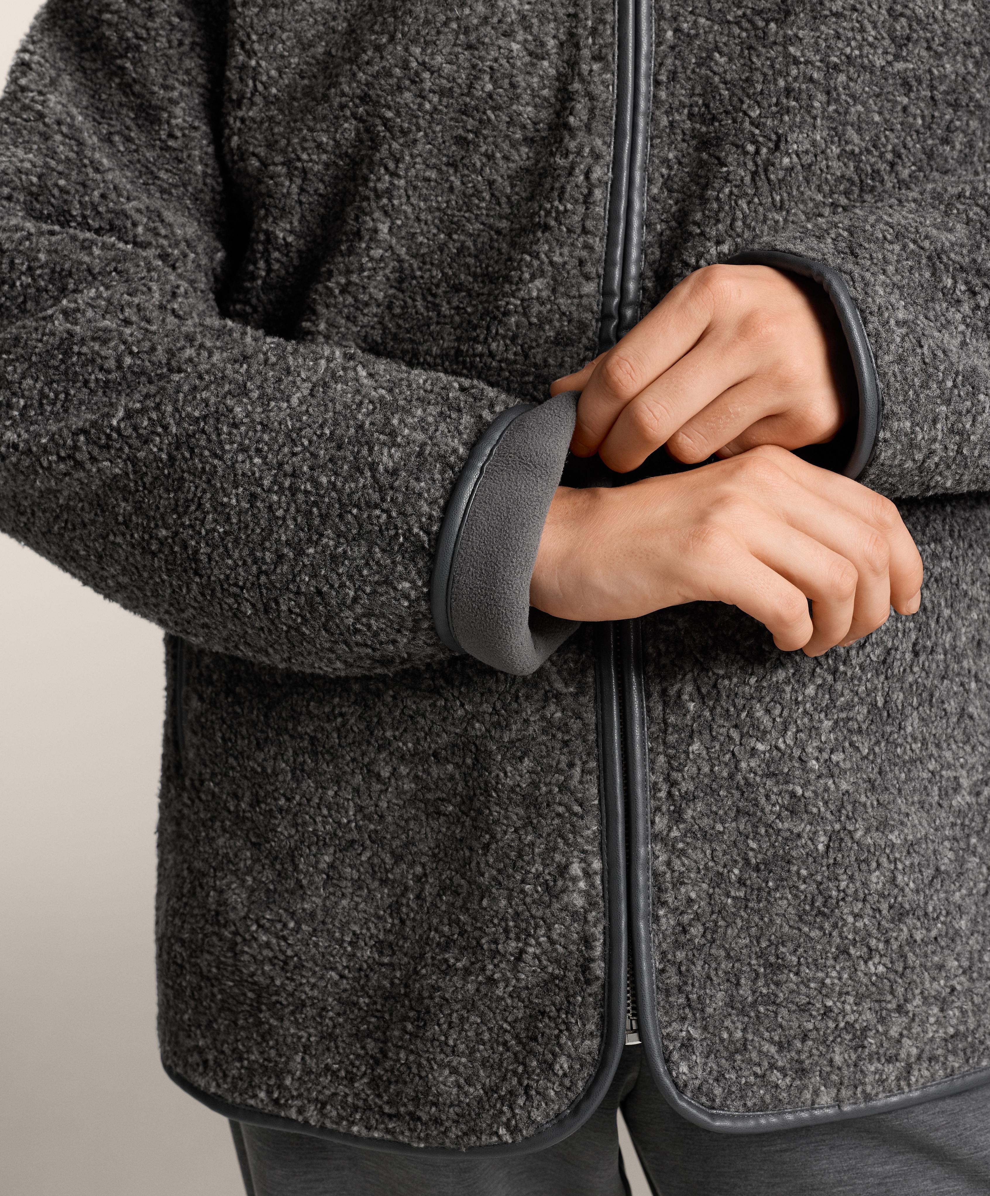 Oversize faux-shearling jacket with faux-fur lined hood — DARK-GREY MELANGE