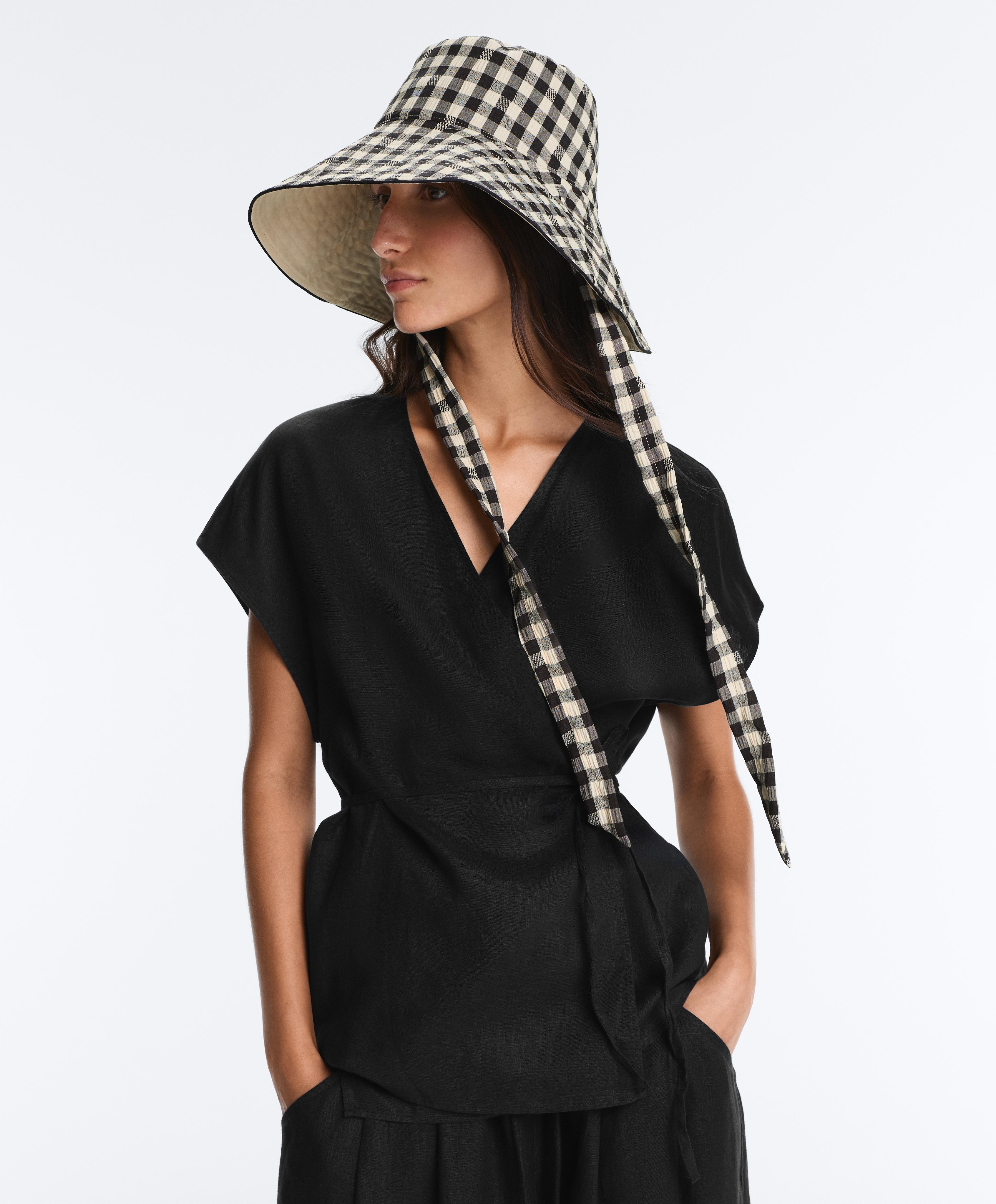 Reversible check bucket hat — BLACK
