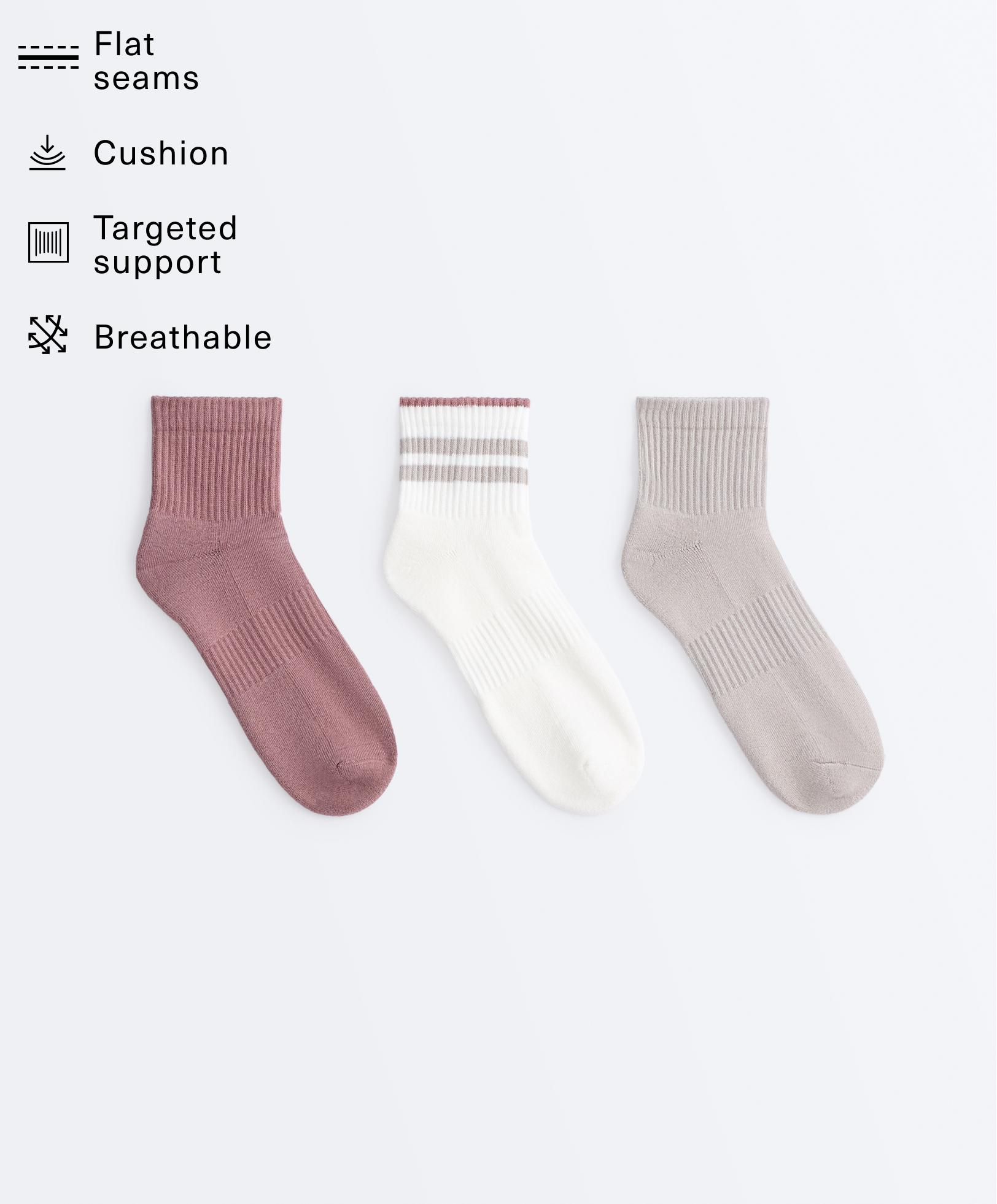3 pairs of cushioned cotton quarter yoga and Pilates socks 3 pairs of cushioned cotton quarter yoga and Pilates socks