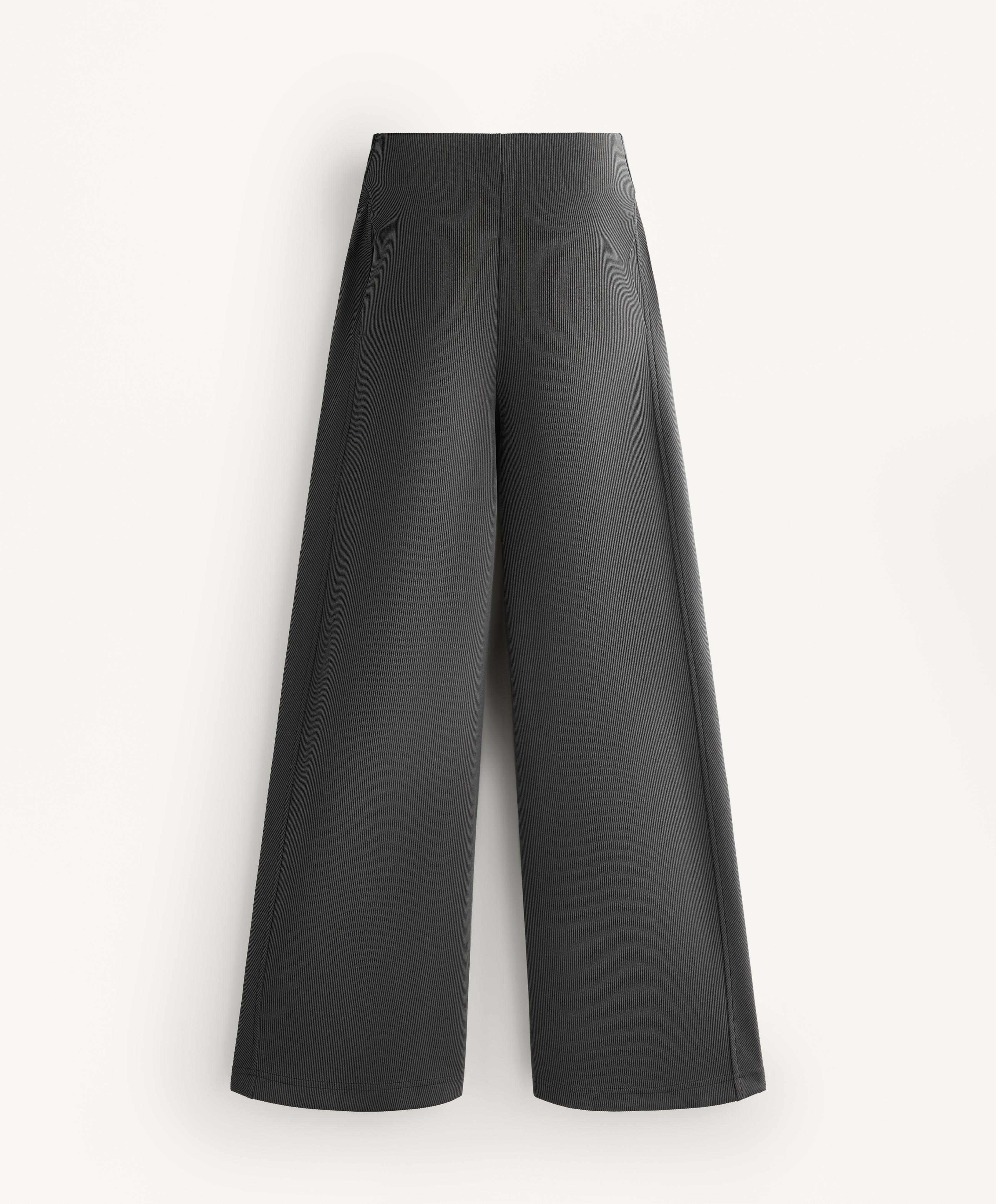 High-waist wide-leg rib trousers with 29% modal - Sale