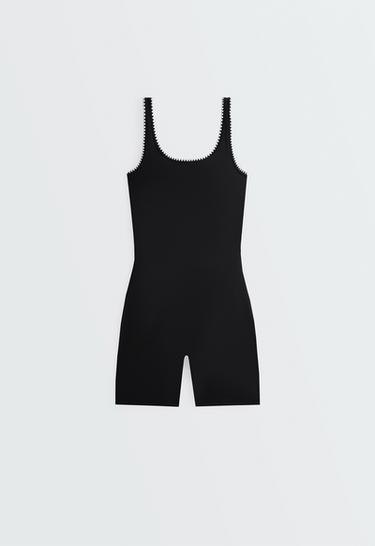 Contrast stitching Comfortlux short jumpsuit — BLACK 7