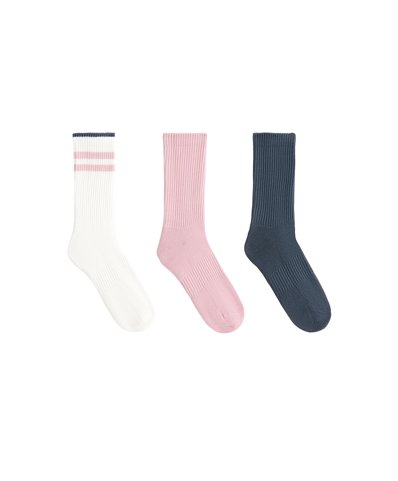 3 pairs of cotton blend classic socks — PALE PINK